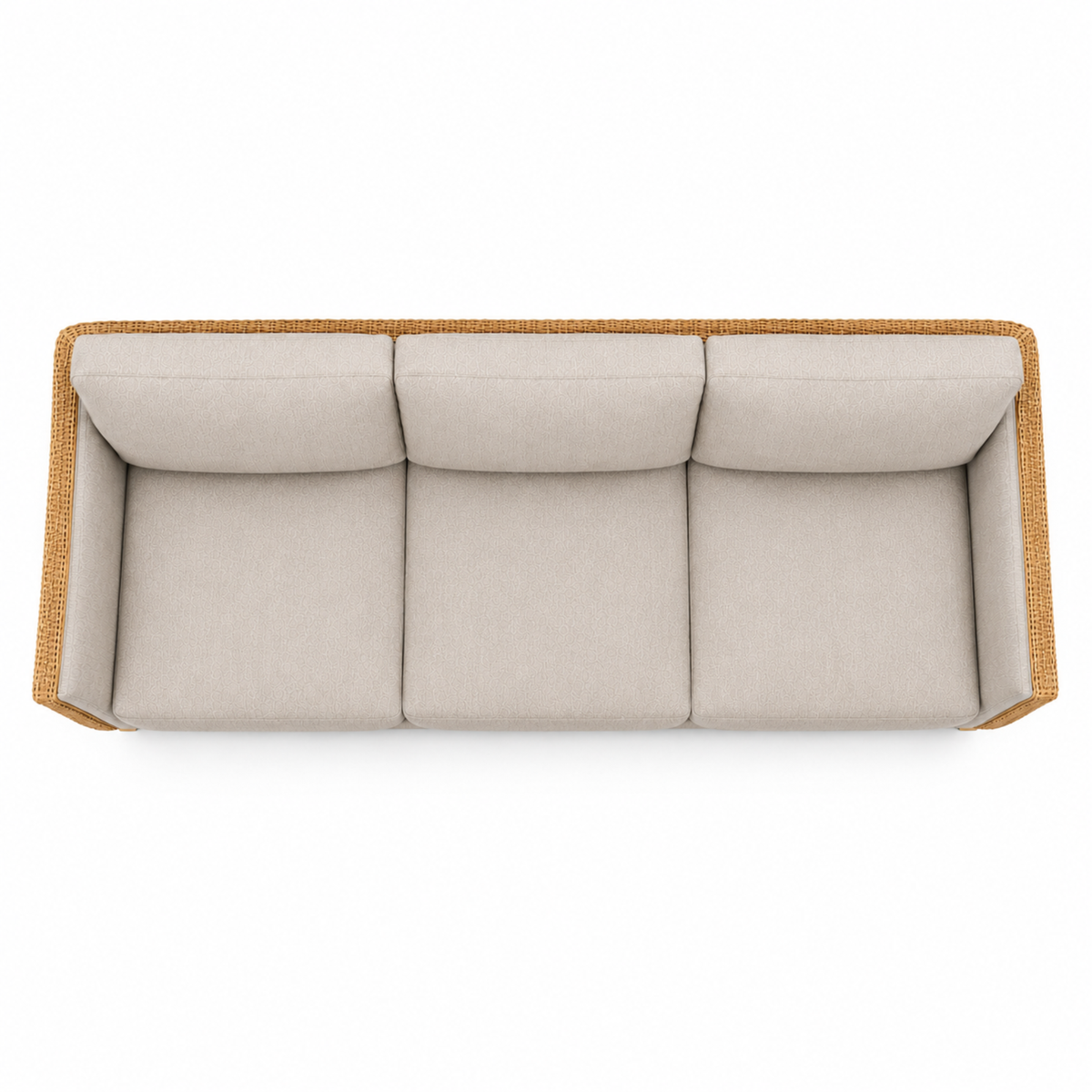 Premium Modern Rattan Sofa with Upholstered Cushions, Woven Side Panels & Solid Wood Legs for Living Room Interiors