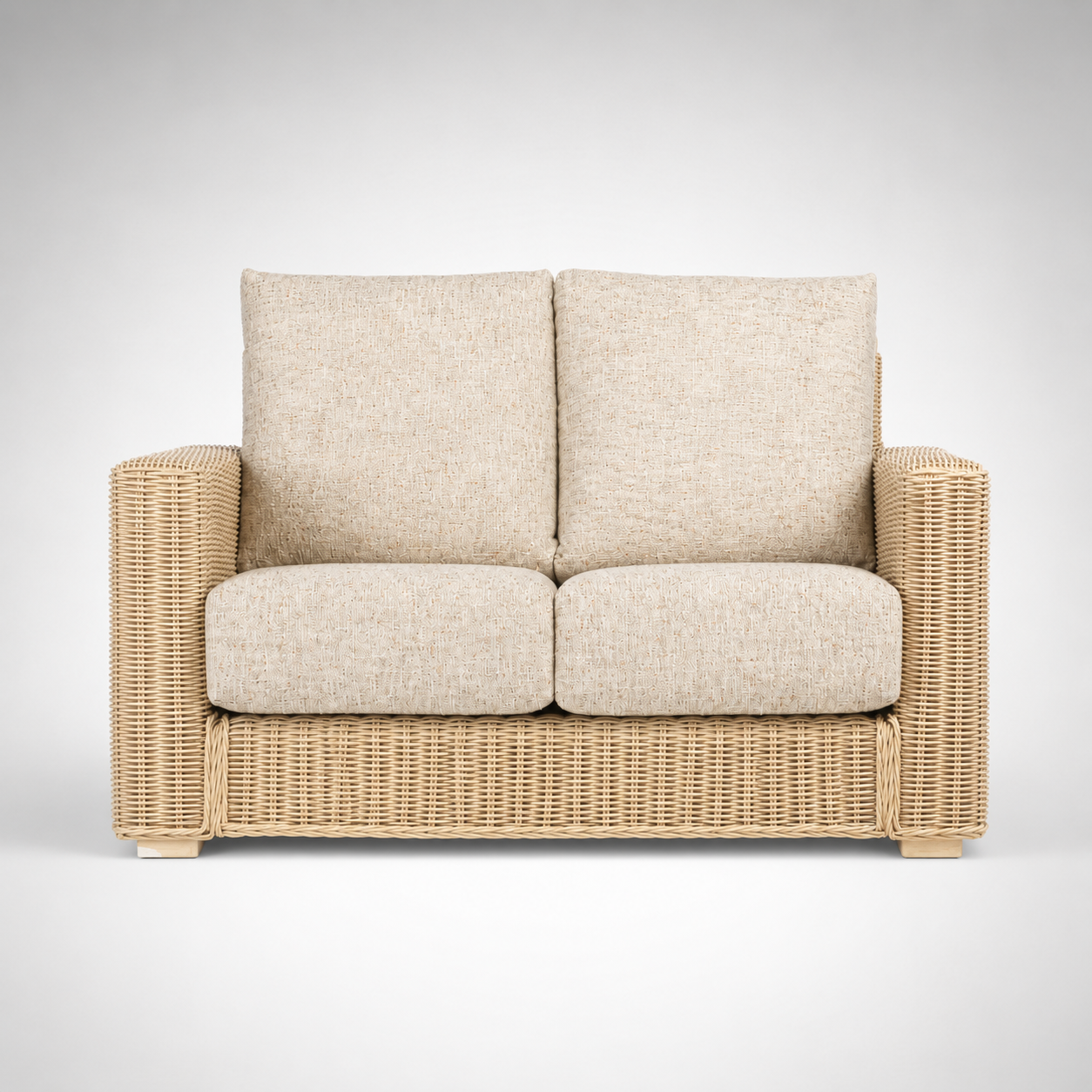 Modern Handcrafted Rattan Wicker Sofa with Premium Cushions, Natural Woven Lounge Couch for Living Room, Balcony & Patio Spaces
