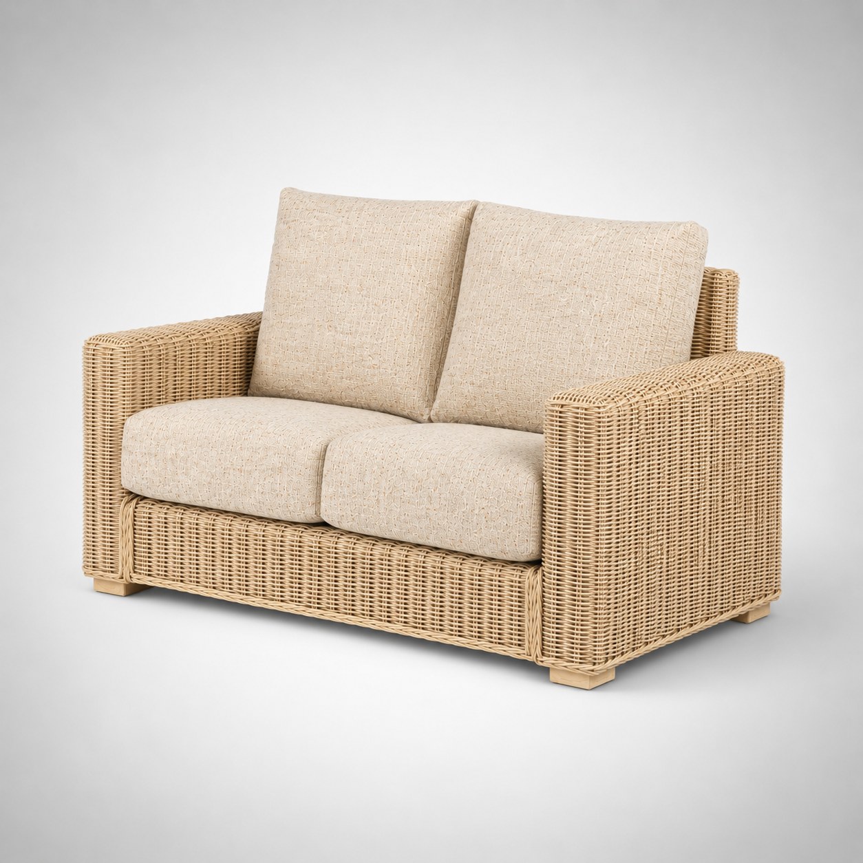Modern Handcrafted Rattan Wicker Sofa with Premium Cushions, Natural Woven Lounge Couch for Living Room, Balcony & Patio Spaces