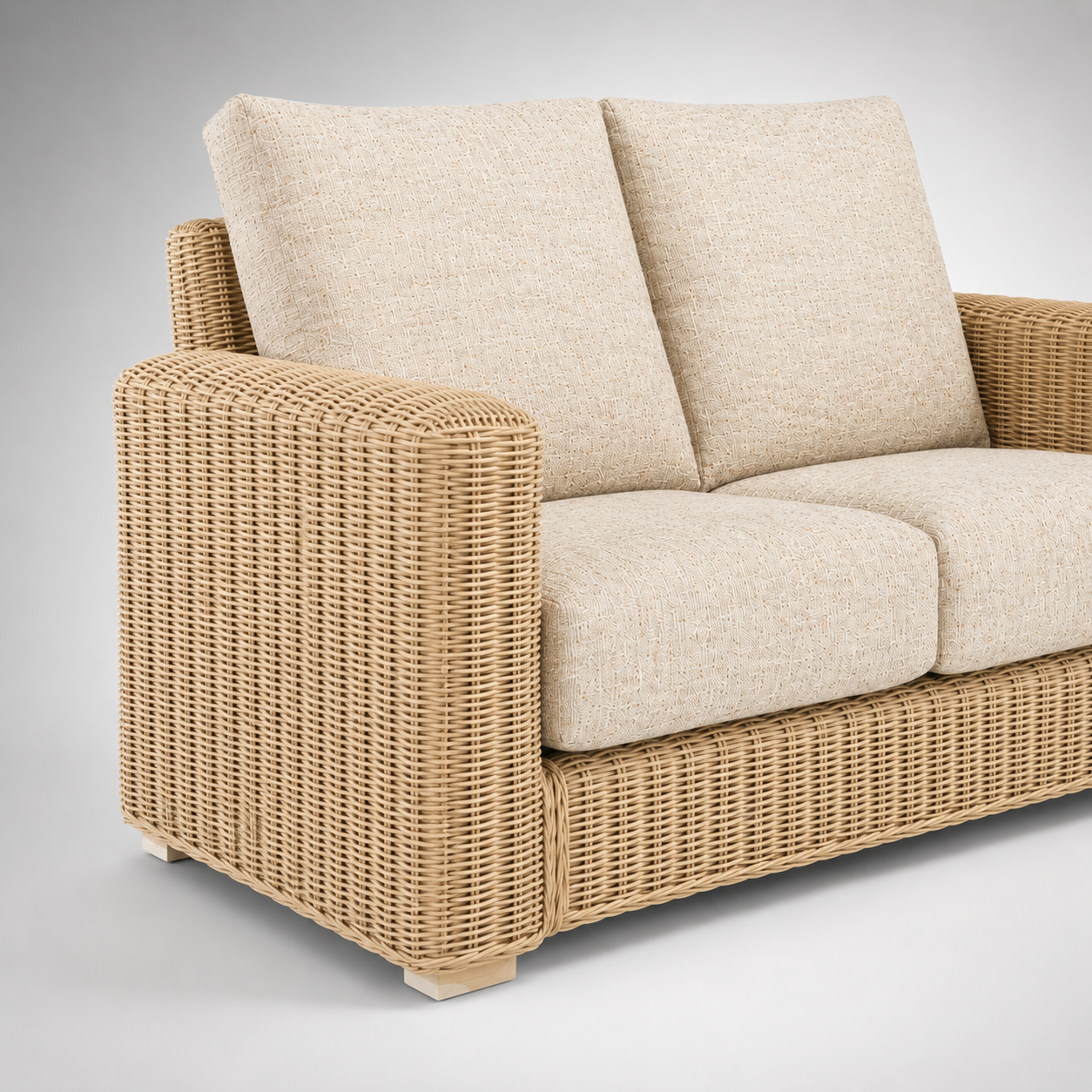 Modern Handcrafted Rattan Wicker Sofa with Premium Cushions, Natural Woven Lounge Couch for Living Room, Balcony & Patio Spaces