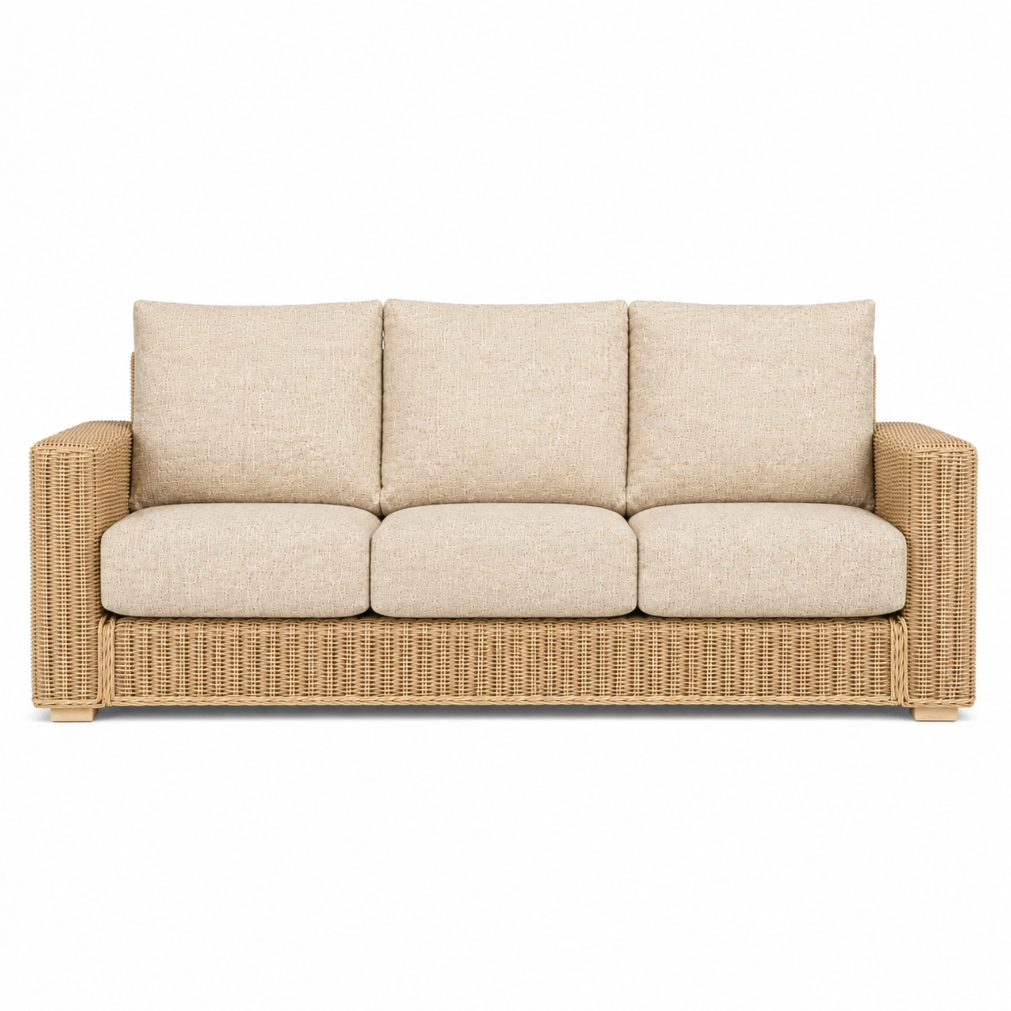 Modern Handcrafted Rattan Wicker Sofa with Premium Cushions, Natural Woven Lounge Couch for Living Room, Balcony & Patio Spaces