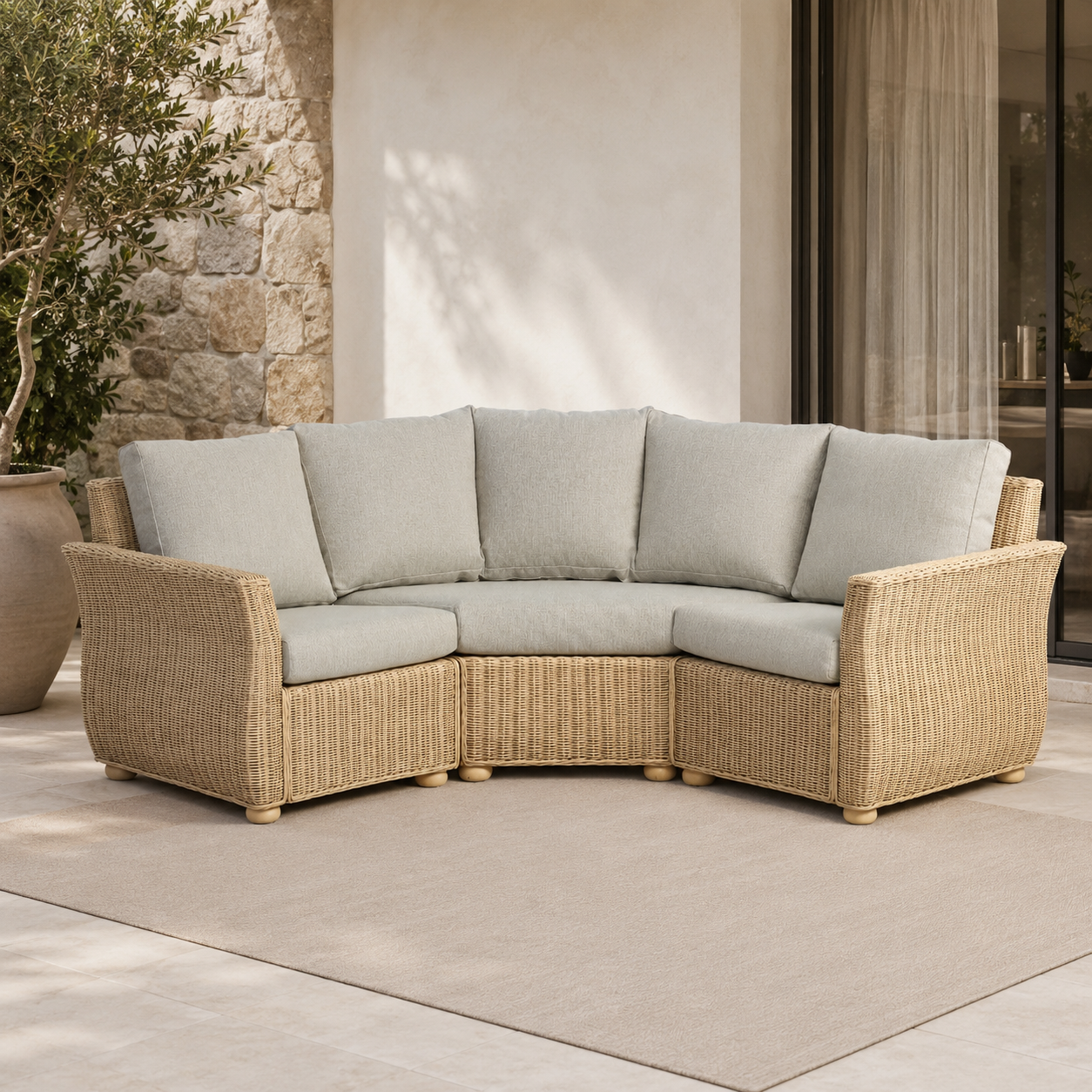 Luxury Outdoor Wicker Corner Sofa with Premium Cushions, Weather Resistant PE Rattan & Modern Patio Lounge Design