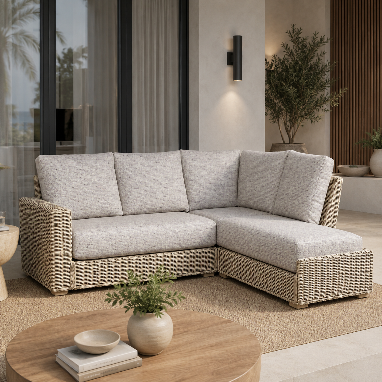 Modern Outdoor Wicker Corner Sofa with Weather Resistant PE Rattan, Deep Cushion Seating & Luxury Patio Lounge Design