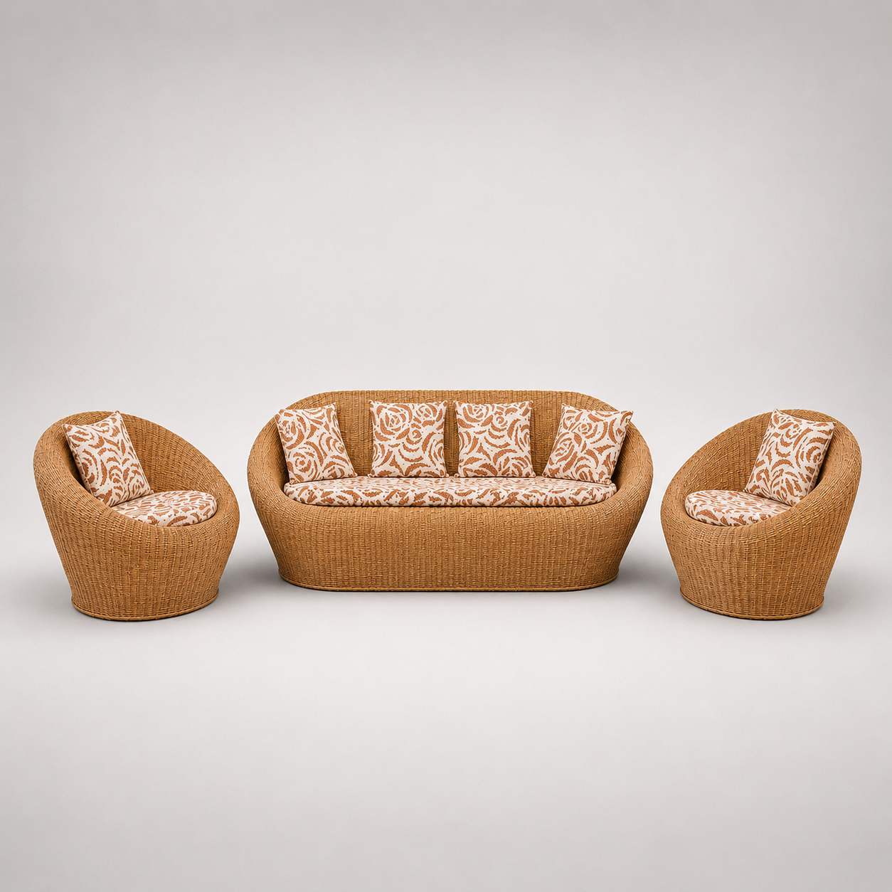 Premium Bamboo Wicker Sofa Set with Cushioned Seating for Outdoor Patio Balcony Garden Resort Lounge and Indoor Spaces