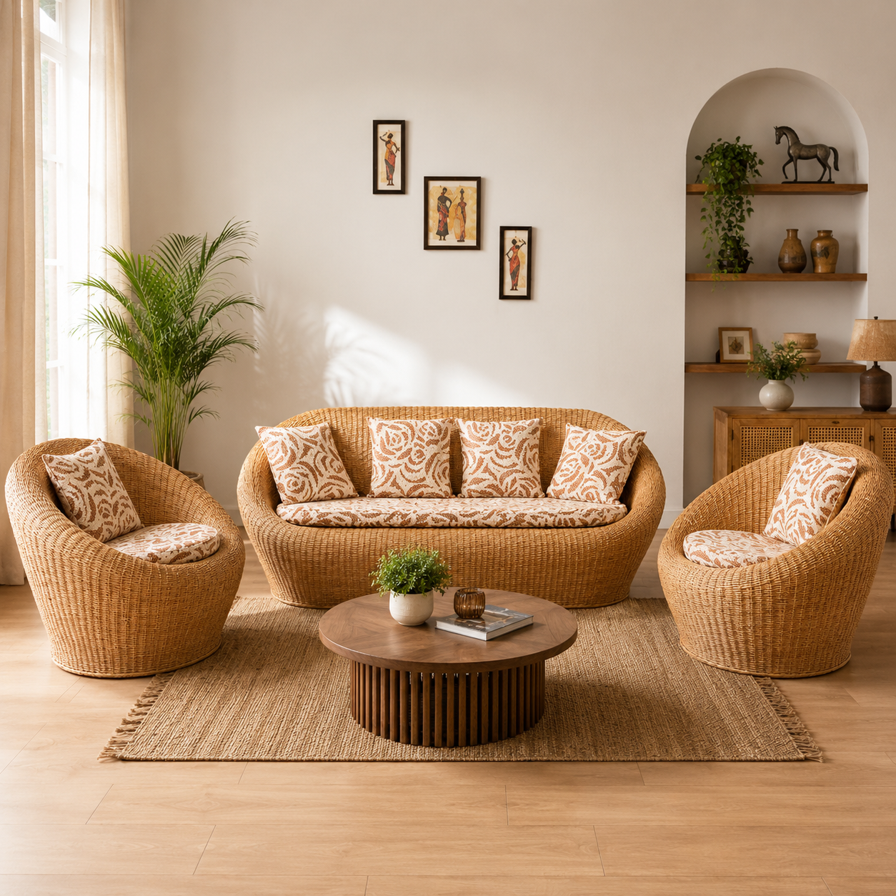 Premium Bamboo Wicker Sofa Set with Cushioned Seating for Outdoor Patio Balcony Garden Resort Lounge and Indoor Spaces