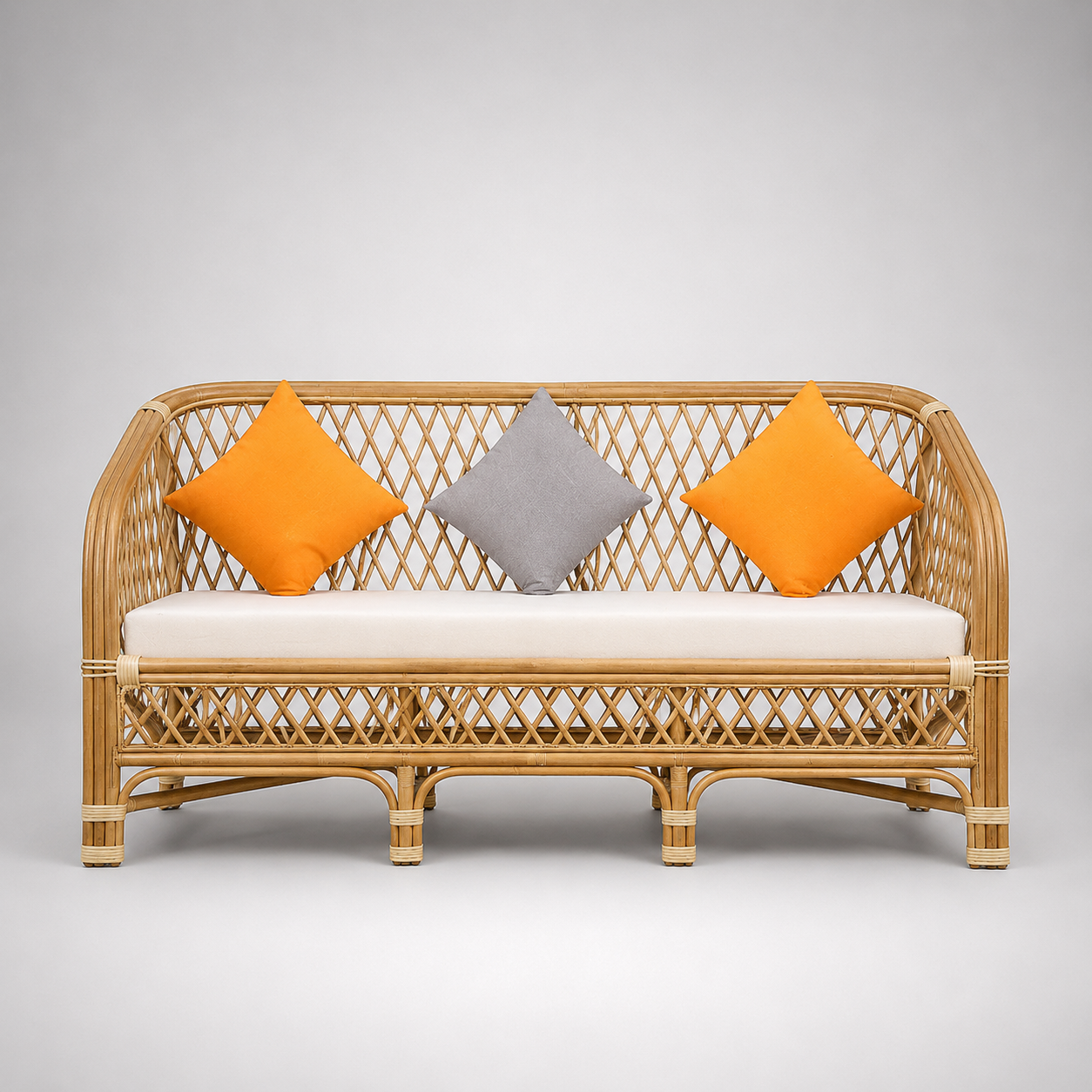 Handcrafted Natural Rattan Cane Sofa with Woven Frame, Cushioned Seating & Premium Indoor Outdoor Lounge Furniture