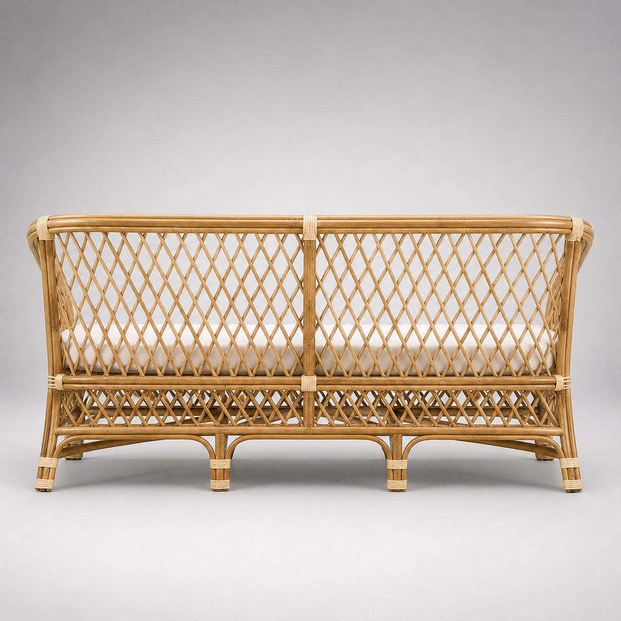 Handcrafted Natural Rattan Cane Sofa with Woven Frame, Cushioned Seating & Premium Indoor Outdoor Lounge Furniture