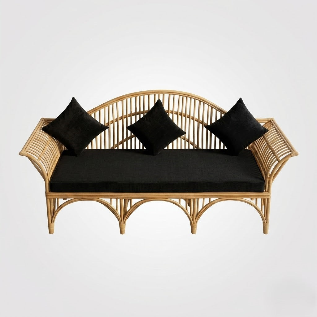 Handcrafted Natural Rattan Sofa with Woven Cane Frame and Upholstered Cushion for Living Room, Lounge & Hospitality Spaces