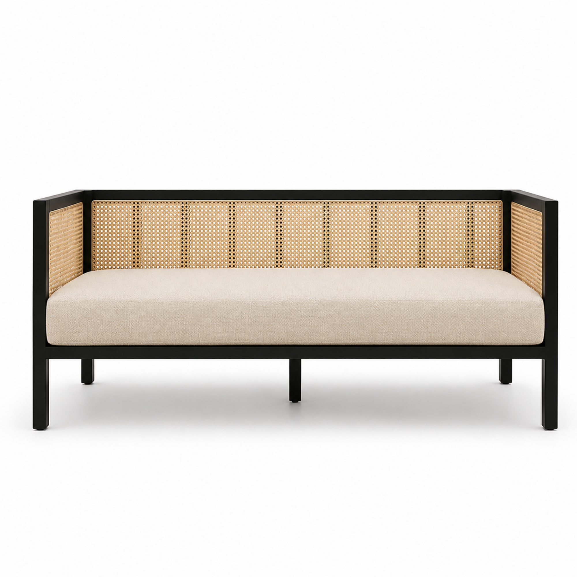 Modern Cane Daybed with Solid Wood Frame and Handwoven Rattan Panels for Luxury Living Room, Lounge and Hospitality Spaces