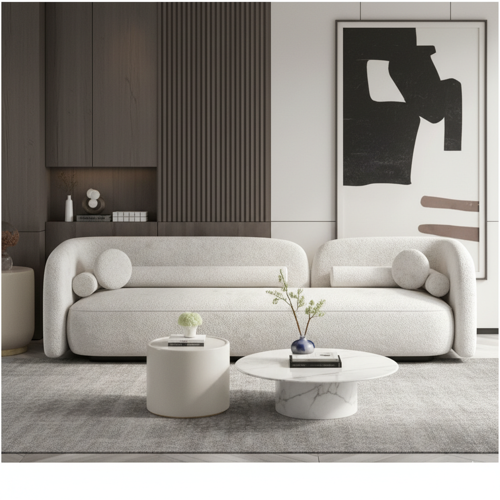 3-Seater Italian Sofa for Home Furniture with Fabric Upholstery and Extra Chusions and Soft Padded for Living Roo