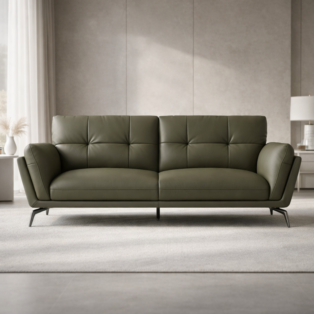 3-Seater Luxury Sofa for Home with Leatherette Upholstery and High Density Foam and Premium Quality Metal Legs Base