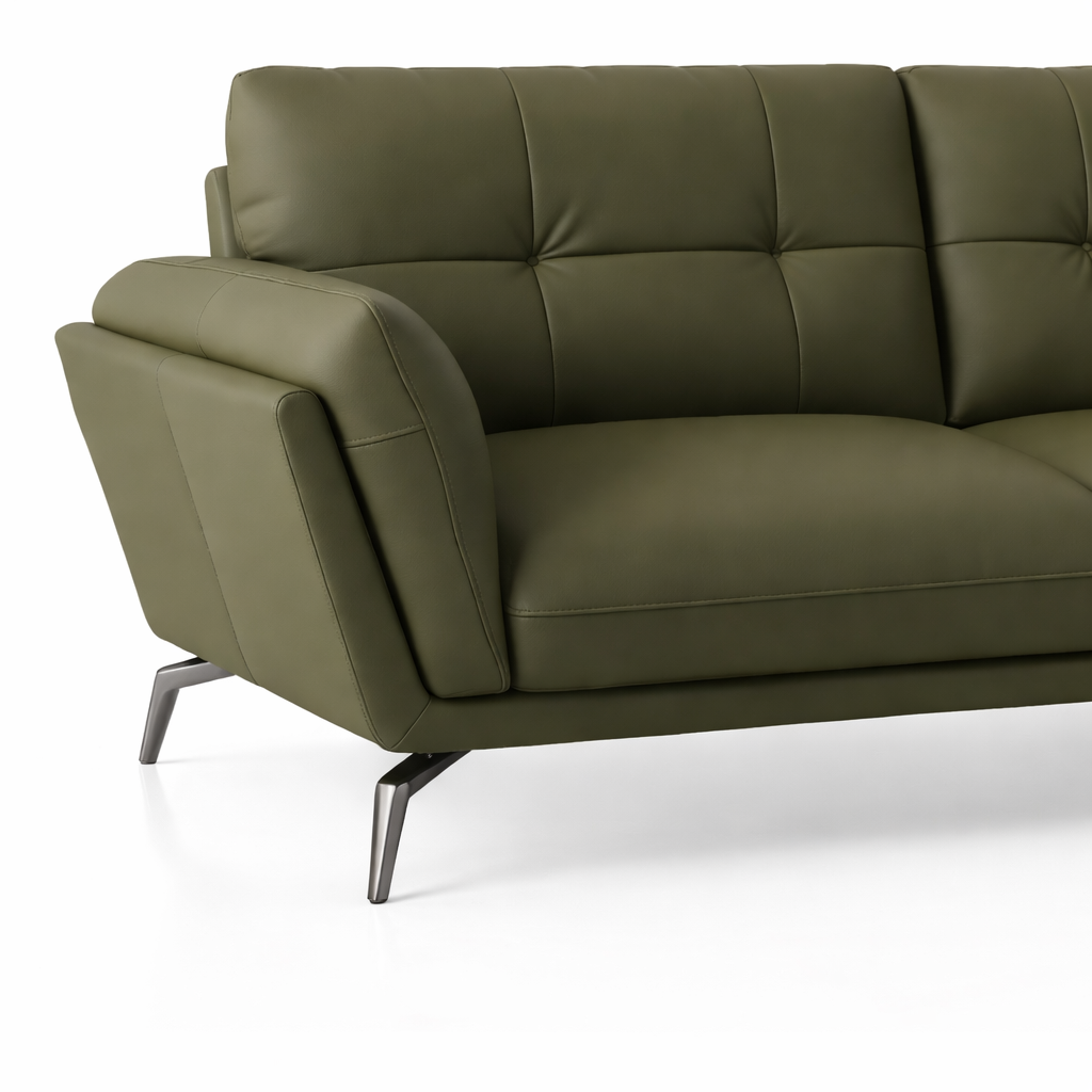 3-Seater Luxury Sofa for Home with Leatherette Upholstery and High Density Foam and Premium Quality Metal Legs Base