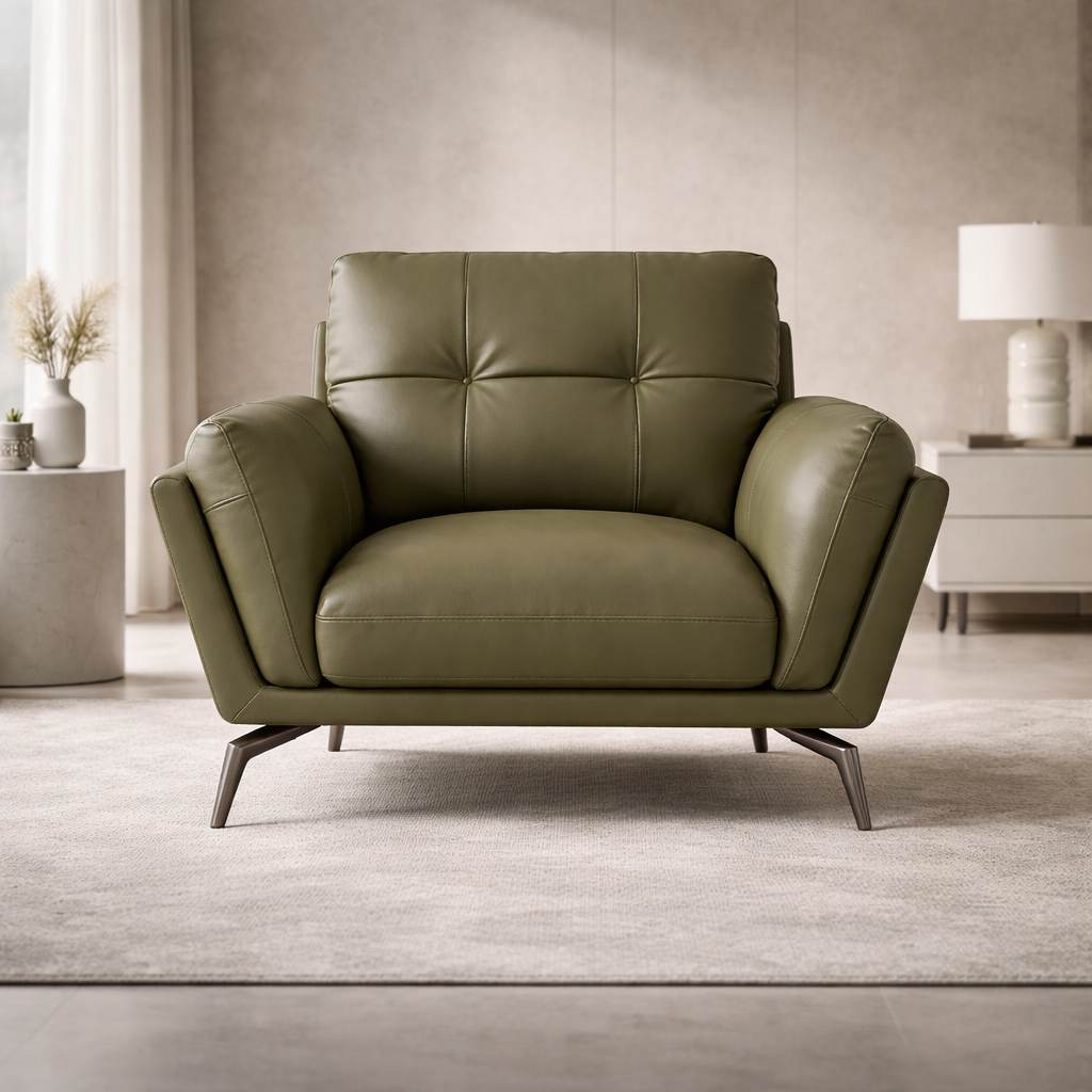 3-Seater Luxury Sofa for Home with Leatherette Upholstery and High Density Foam and Premium Quality Metal Legs Base