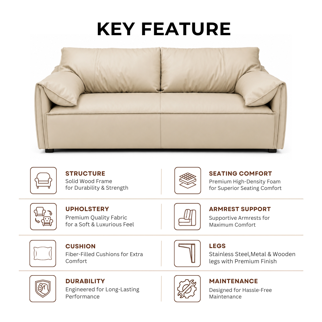 Modern Luxury 1 to 3-Seater Sofa | Premium Upholstered Fabric Sofa with Cushioned Armrests & Deep Seating | Contemporary Living Room Couch | Cream Beige