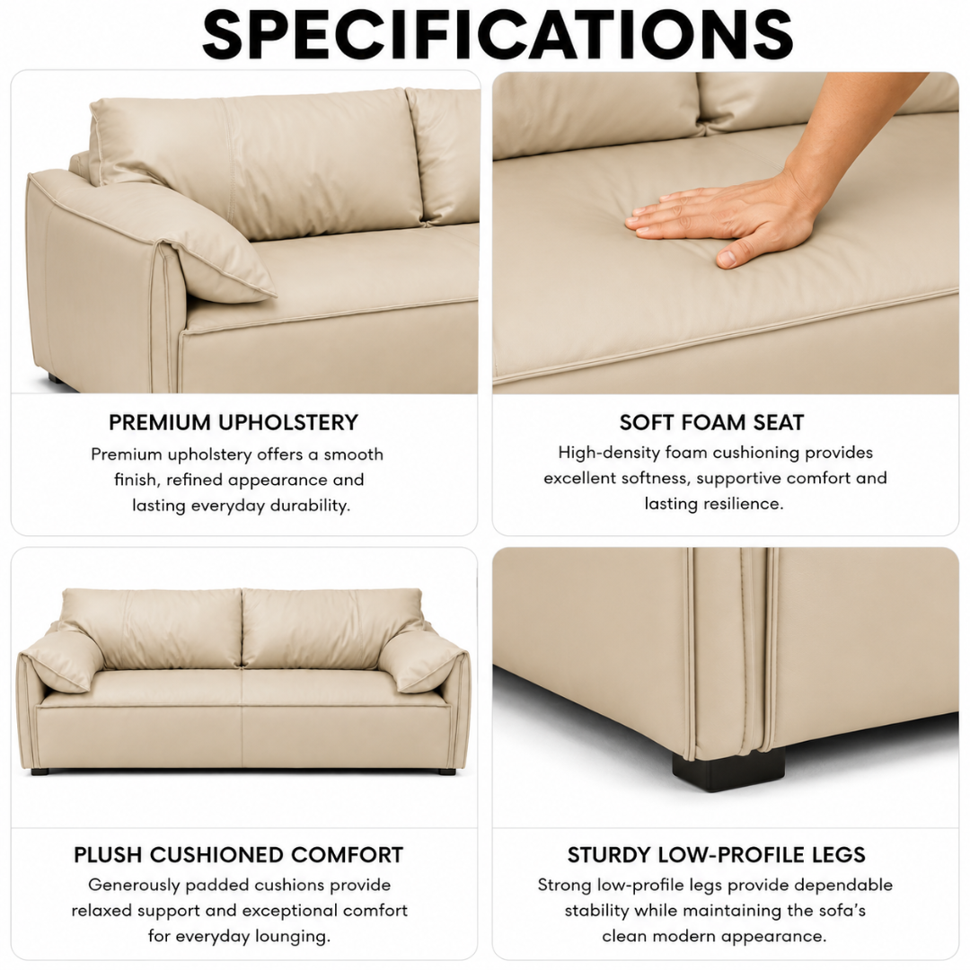 Modern Luxury 1 to 3-Seater Sofa | Premium Upholstered Fabric Sofa with Cushioned Armrests & Deep Seating | Contemporary Living Room Couch | Cream Beige