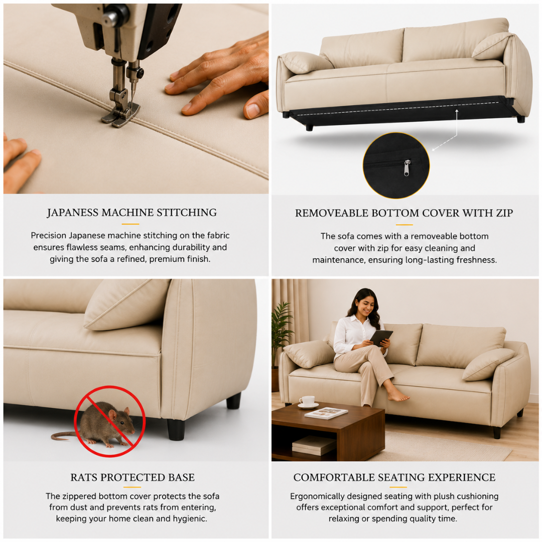 Modern Luxury 1 to 3-Seater Sofa | Premium Upholstered Fabric Sofa with Cushioned Armrests & Deep Seating | Contemporary Living Room Couch | Cream Beige