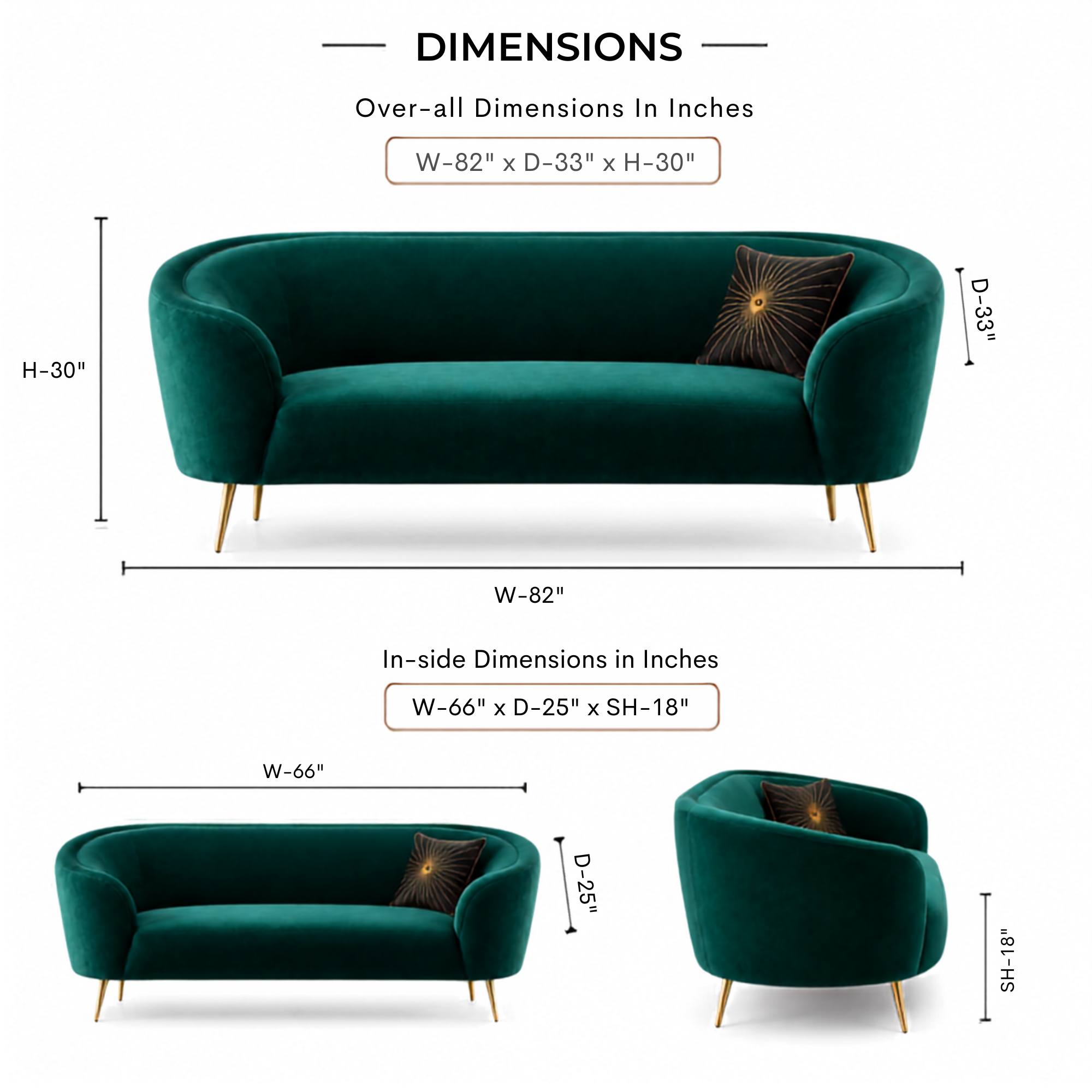 Luxury Emerald Green Modern Curved Sofa with Elegant Gold PVD Legs, Premium Comfort Seating, Contemporary Designer Furniture for Living Room, Lounge And Reception Areas