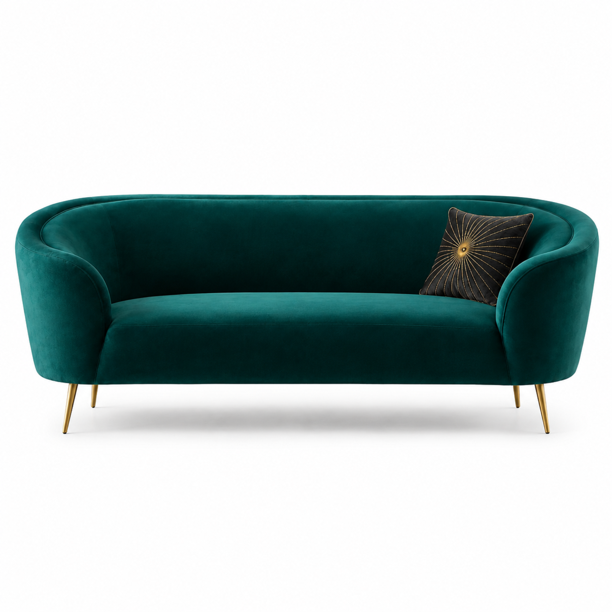 Luxury Emerald Green Modern Curved Sofa with Elegant Gold PVD Legs, Premium Comfort Seating, Contemporary Designer Furniture for Living Room, Lounge And Reception Areas