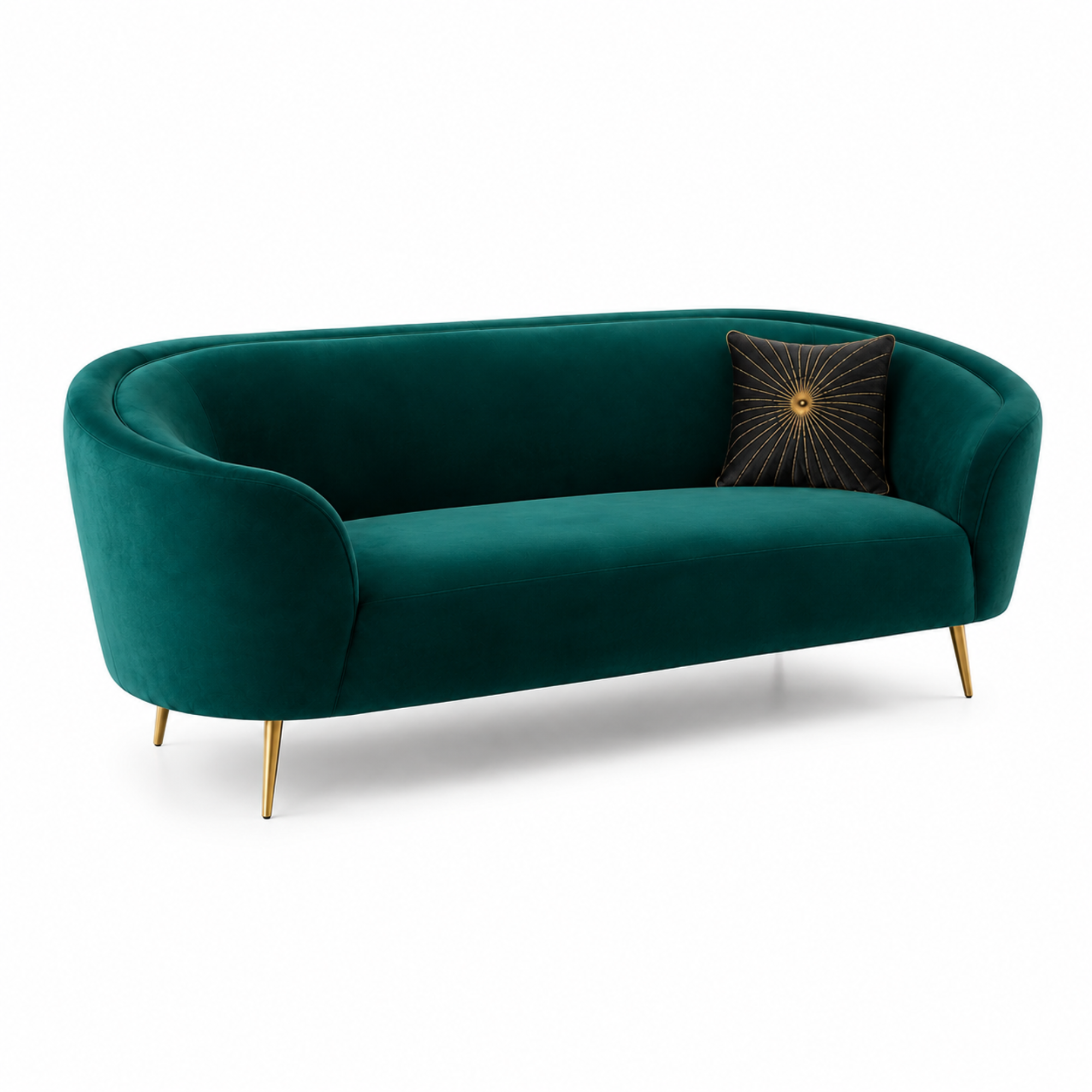 Luxury Emerald Green Modern Curved Sofa with Elegant Gold PVD Legs, Premium Comfort Seating, Contemporary Designer Furniture for Living Room, Lounge And Reception Areas
