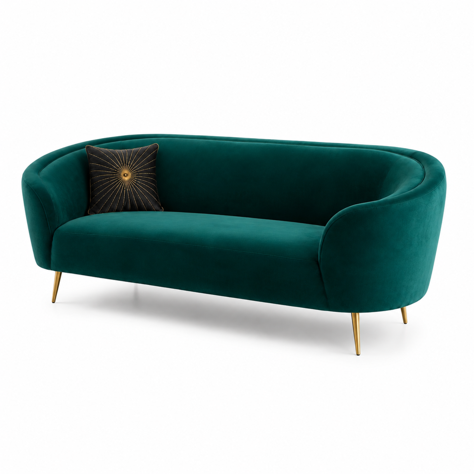 Luxury Emerald Green Modern Curved Sofa with Elegant Gold PVD Legs, Premium Comfort Seating, Contemporary Designer Furniture for Living Room, Lounge And Reception Areas