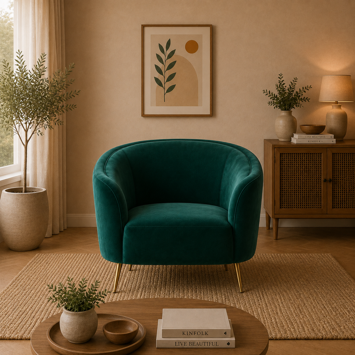 Luxury Emerald Green Modern Curved Sofa with Elegant Gold PVD Legs, Premium Comfort Seating, Contemporary Designer Furniture for Living Room, Lounge And Reception Areas