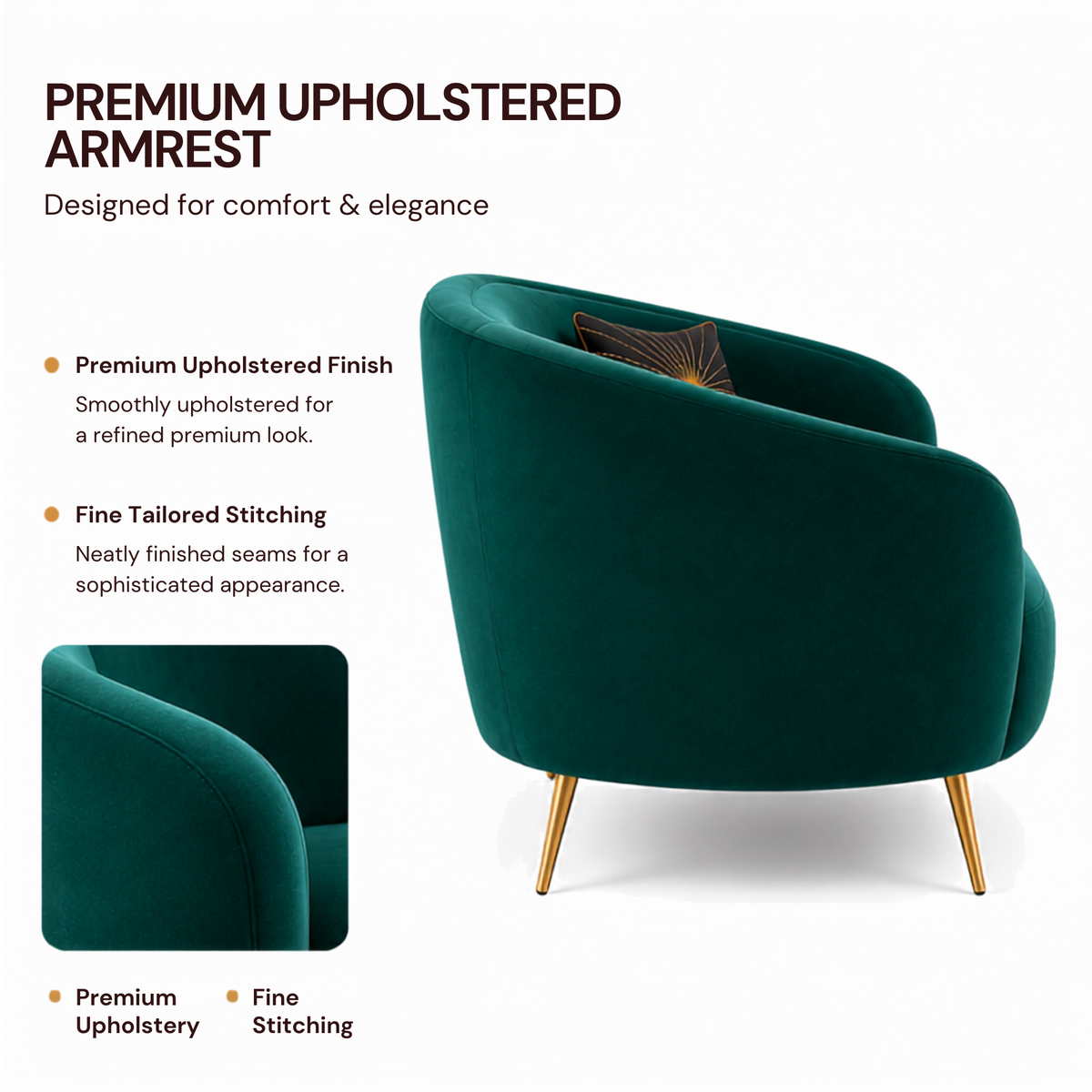 Luxury Emerald Green Modern Curved Sofa with Elegant Gold PVD Legs, Premium Comfort Seating, Contemporary Designer Furniture for Living Room, Lounge And Reception Areas