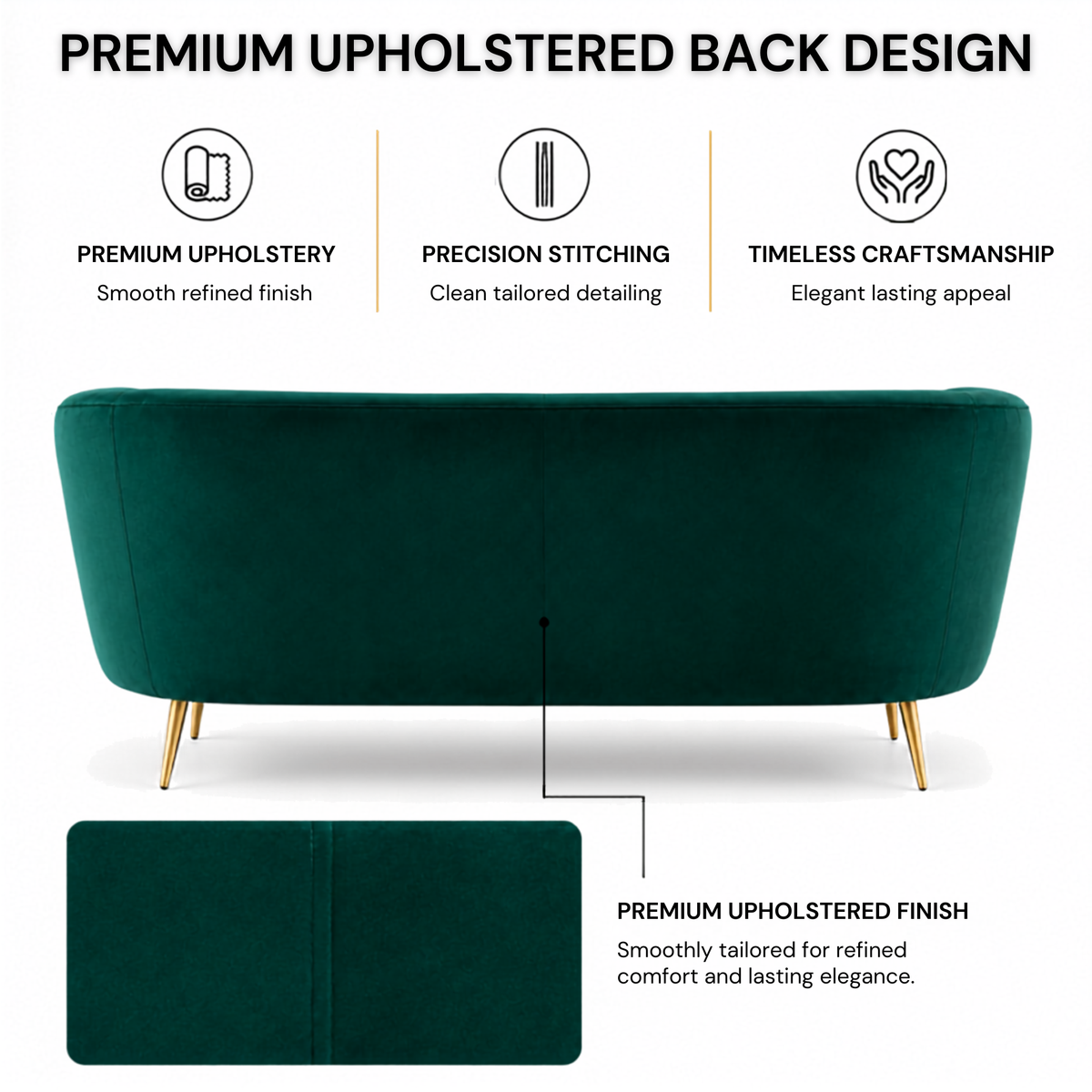Luxury Emerald Green Modern Curved Sofa with Elegant Gold PVD Legs, Premium Comfort Seating, Contemporary Designer Furniture for Living Room, Lounge And Reception Areas