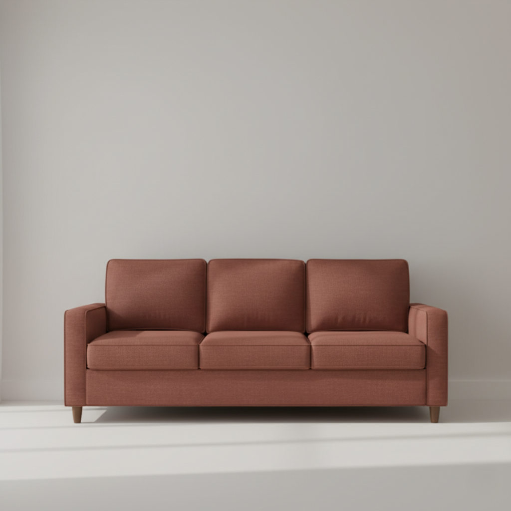 घर के फर्नीचर के लिए 3 सीटर सोफा, आधुनिक डिज़ाइन, कपड़े के साथ लकड़ी के फ्रेम में बनाया गया और लिविंग रूम के लिए आरामदायक