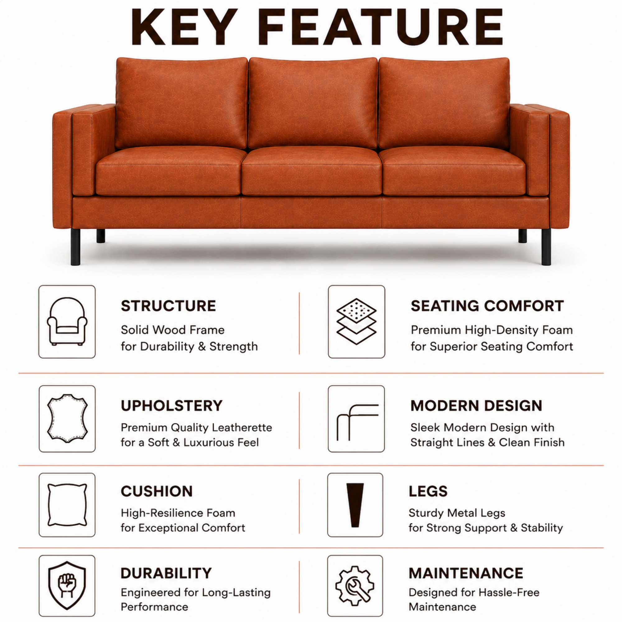 2 Seater Sofa for Modern Style Sofa for Living Room Furniture and Comfort Seating