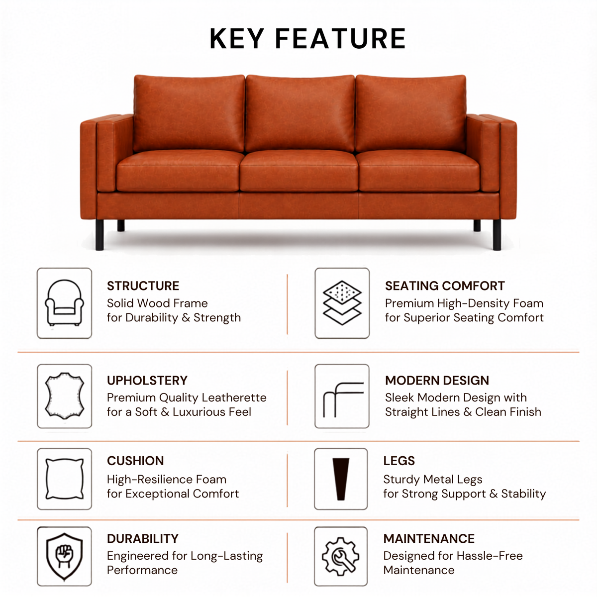 2 Seater Sofa for Modern Style Sofa for Living Room Furniture and Comfort Seating