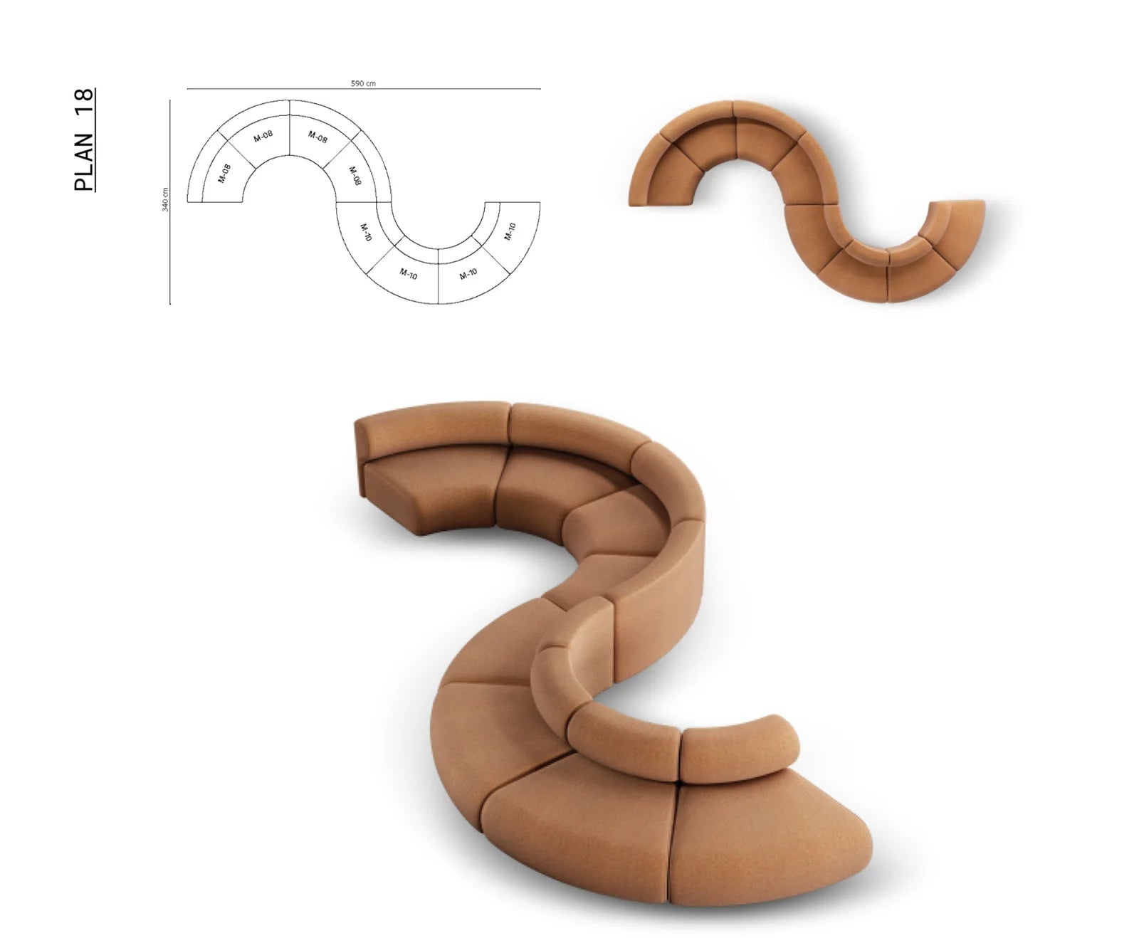 S-Curved Modular Sectional Sofa, Modern Serpentine Fabric Office Lounge Seating, Conversation Sofa for Commercial Lobby and Creative Open Spaces