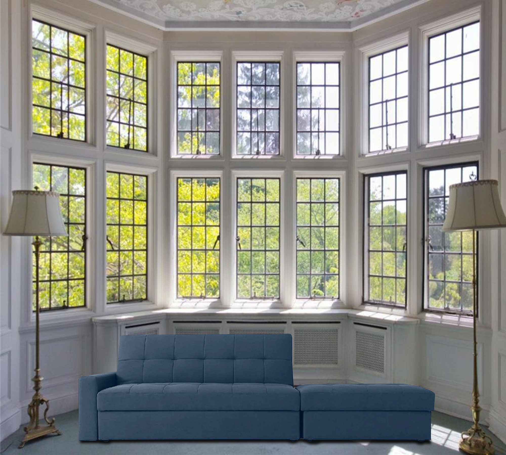 Convertible Fabric Sofa Cum Bed and 3-Seater with Wooden Frame, Tufted Design & Armless Space-Saving Structure