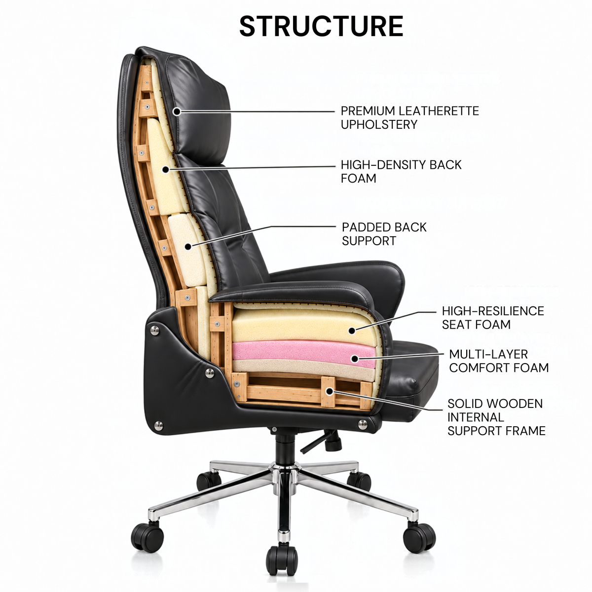 Director and Executive Chair High Back Faux Leather, Comfortable Seat Swivel Chair Revolving and Recliner Chair