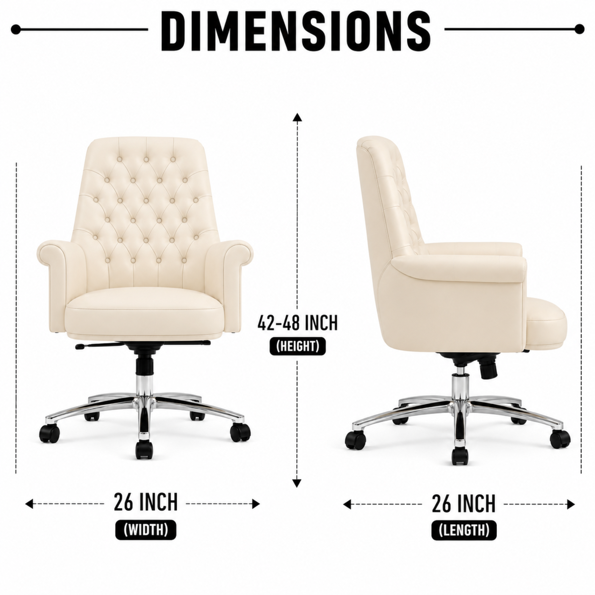 Luxury Director Chair with Button-Tufted Upholstery, Ergonomic, Padded Armrests, and Chrome Base for Modern Office Chair