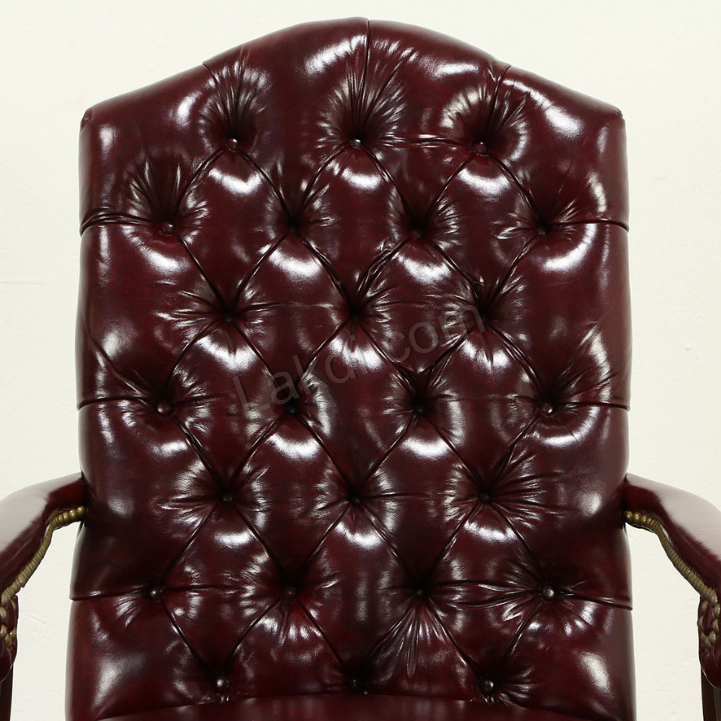 Luxury Office Director Chair Tufted Design Made in Solid wood with Leatherette and Soft Padded - Armrest and Swivel Base and Polish- Dark-Red Cherry
