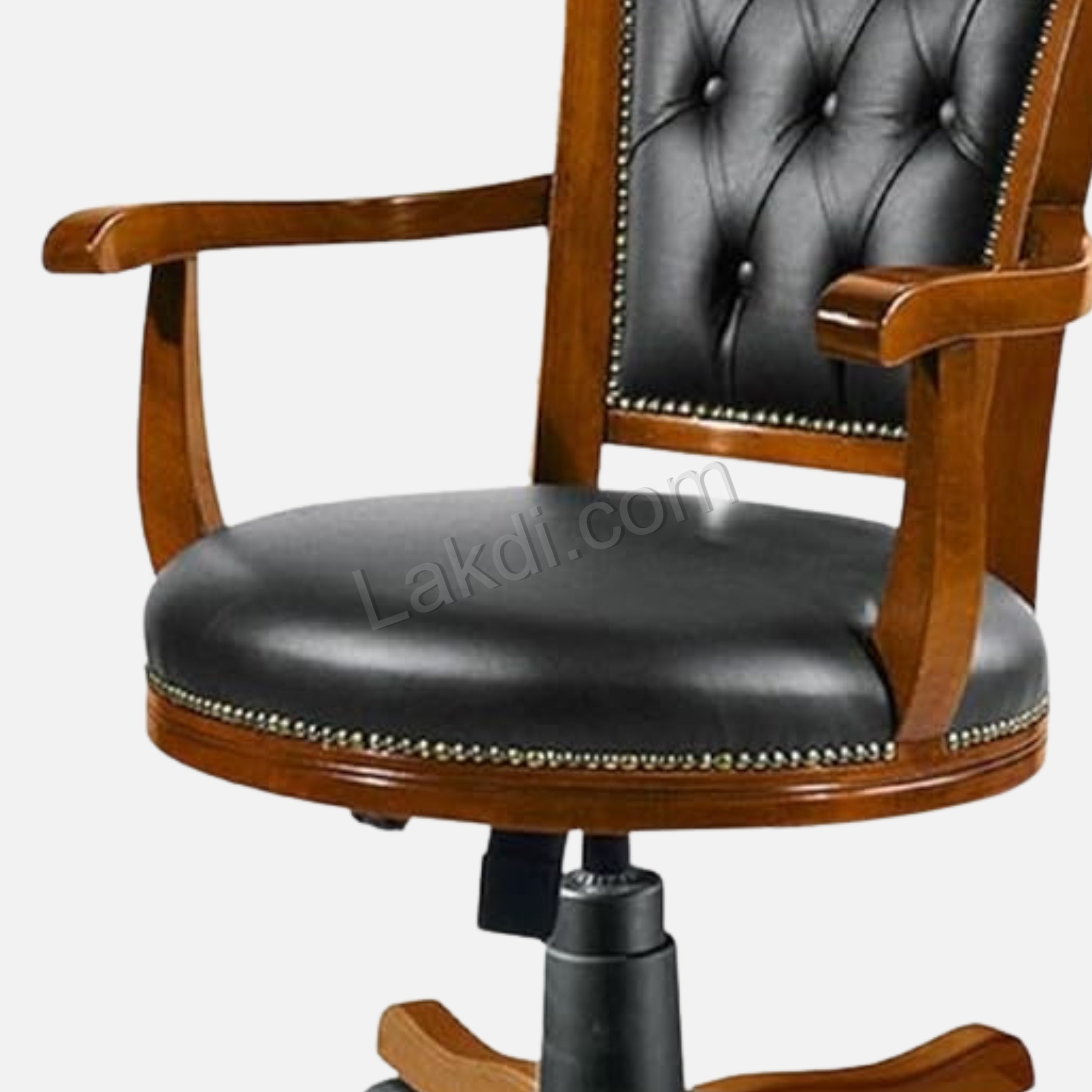 Luxury Office Director Chair Tufted Design Made in Solid wood with Leatherette and High Density Foam & Handcrafted wooden Wheelbase and wooden Polish