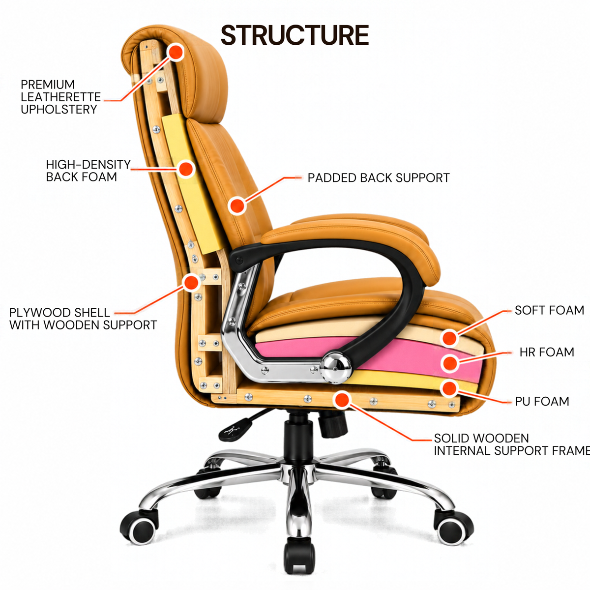 High Back Office Executive Chair with Chrome Base