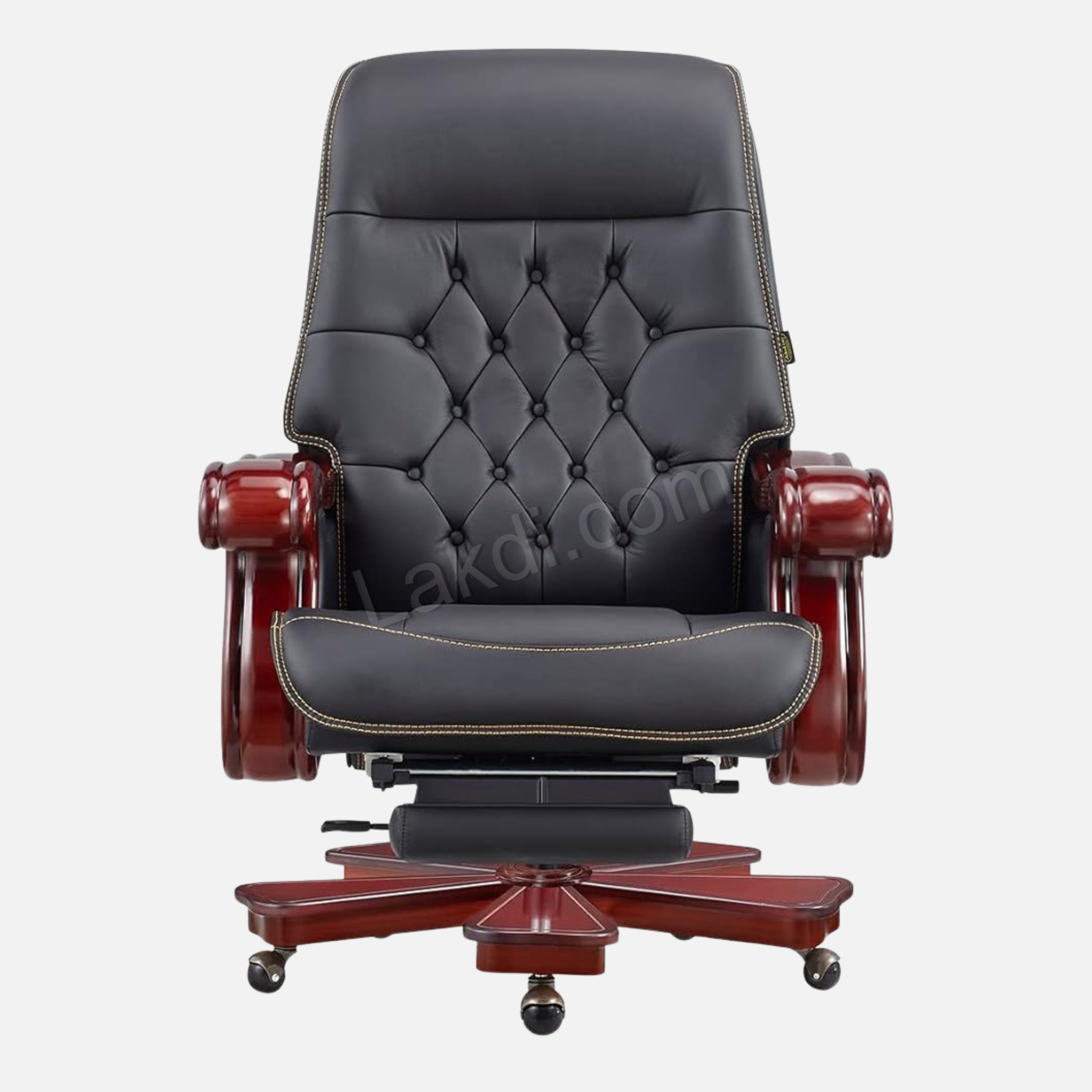 High Back Director Chair for office Made in Solid wood with Leatherette Upholstery & Recliner and Foot rest with Wheelbase & Revolving Chair