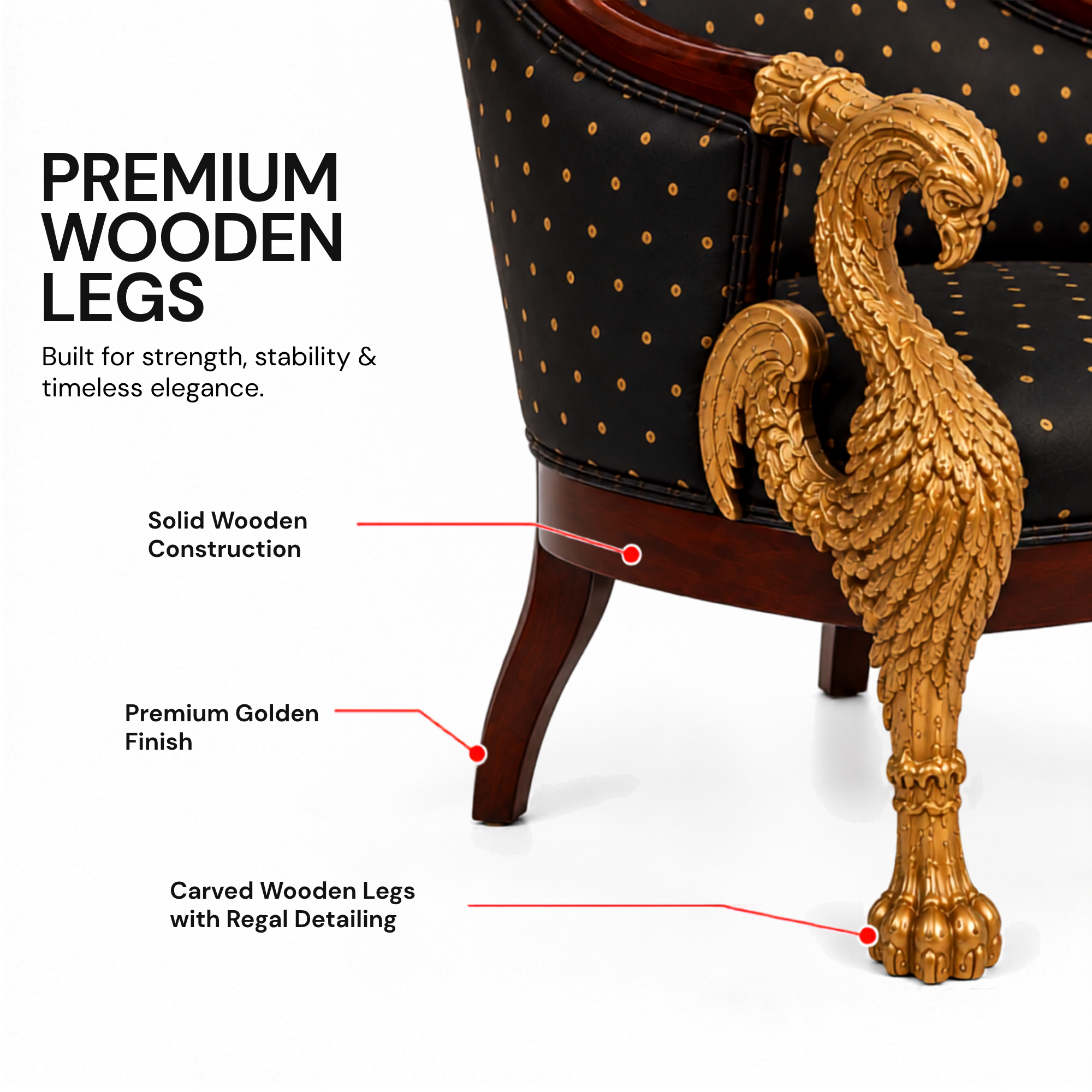 Royal Handcrafted Director's Chair – Solid Teak Wood with Fabric Upholstery & Golden Carved Armrests
