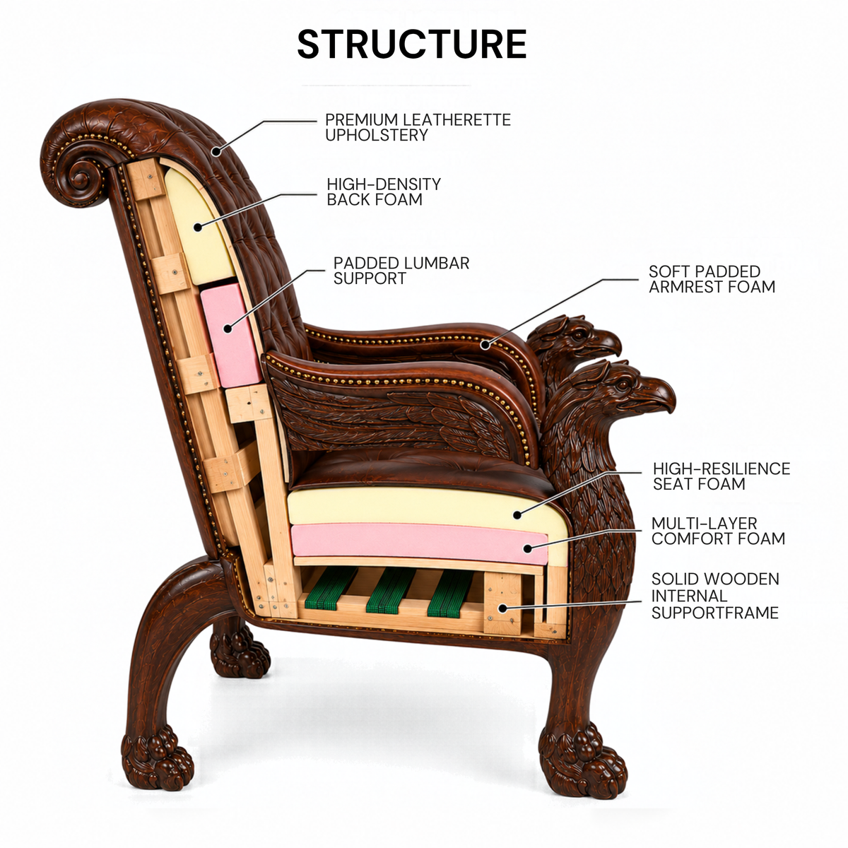 Royal Handcrafted Director's Chair – Solid Teak Wood with Leatherette Upholstery & Brown Carved Armrests
