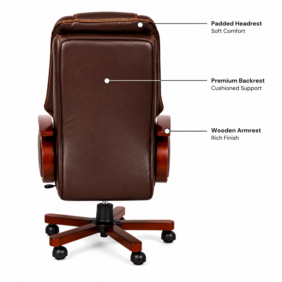 High Back Leatherette and Pure Leather Wooden Director Office Chair with Wooden Base and Handle, Wooden chair