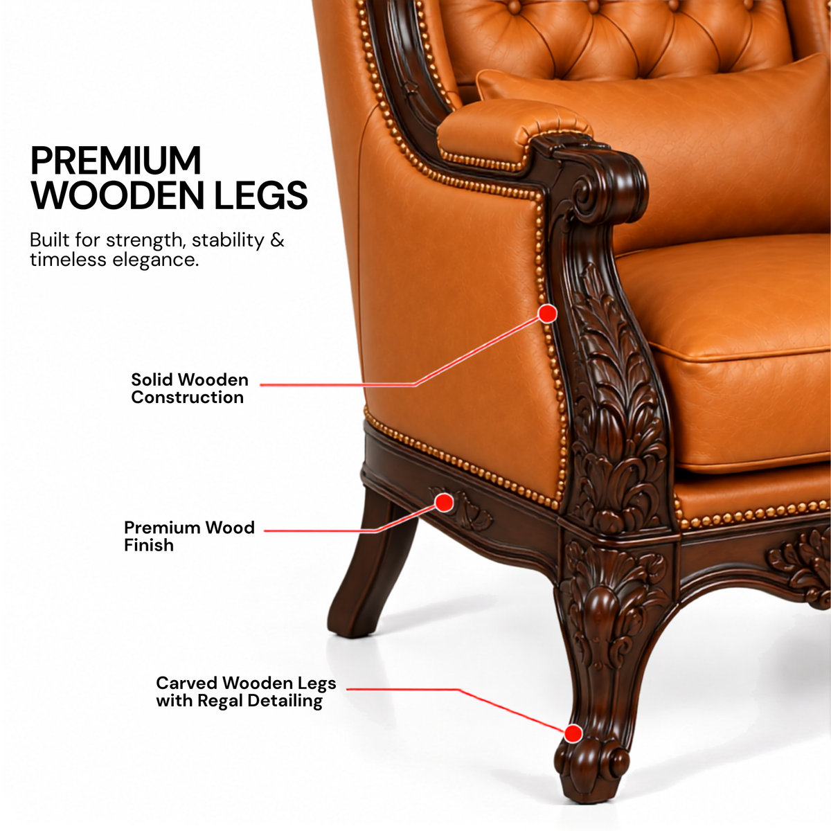 Royal Maharaja High Back Chair, upholstered in luxurious Leatherette, featuring wide armrests and design and Hand Crafting Chair Durable & High Comfort Chair