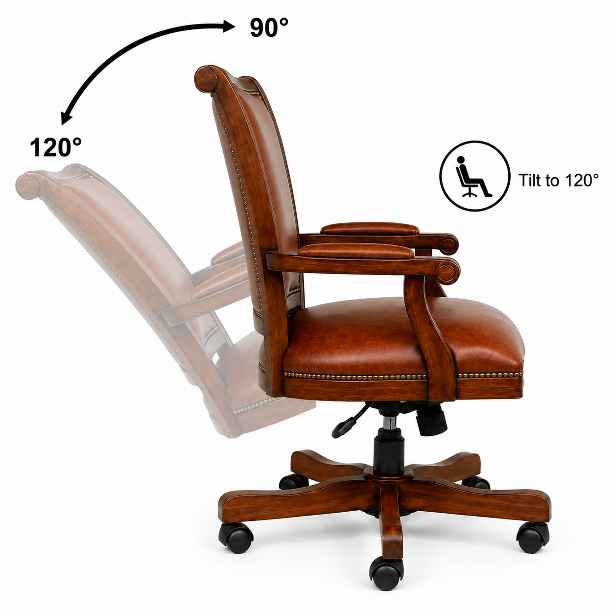 Premium Wooden Director Chair with Leatherette Upholstery, Ergonomic High Back, Handcrafted Solid Wood Frame, with Smooth Castor Wheels