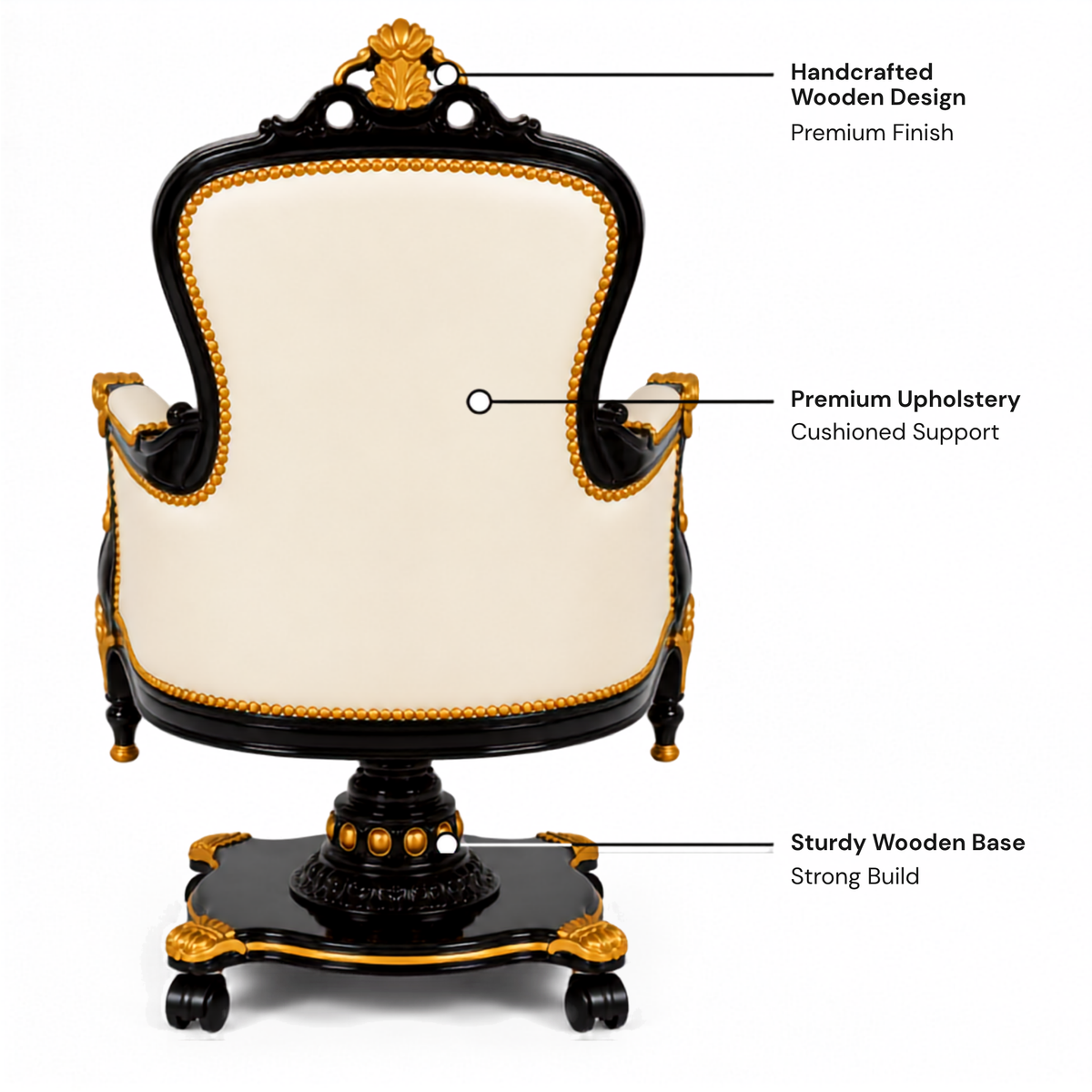 Luxury Royal Executive Office Chair with Tufted Upholstery, Hand-Carved Wooden Frame, High Back Swivel Chair for CEO Cabin & Home Office