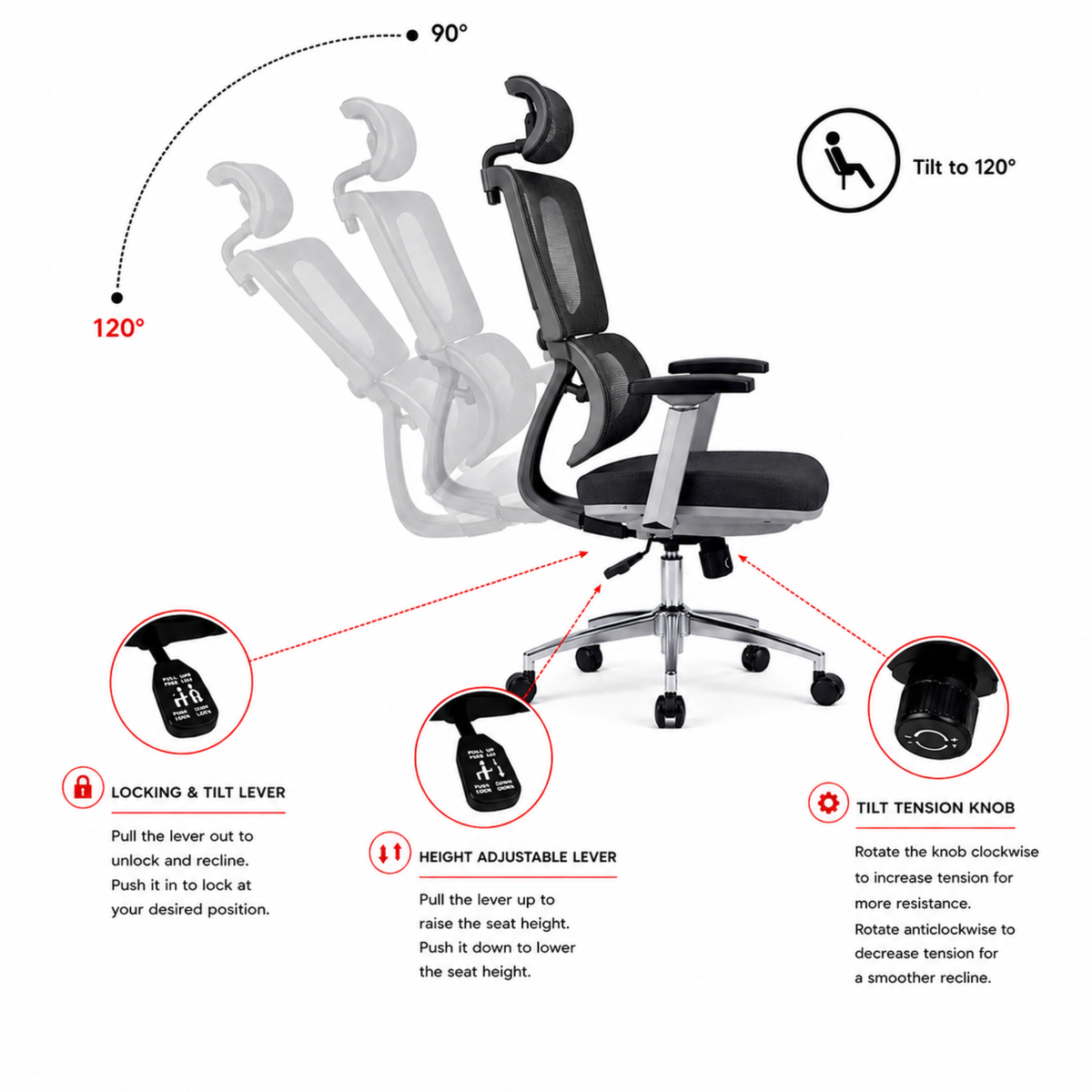 Executive High Back Mesh Chair with Adjustable Headrest, Ergonomic Lumbar Support, Breathable, Comfortable Seat Cushion, Smooth Swivel Base for Office