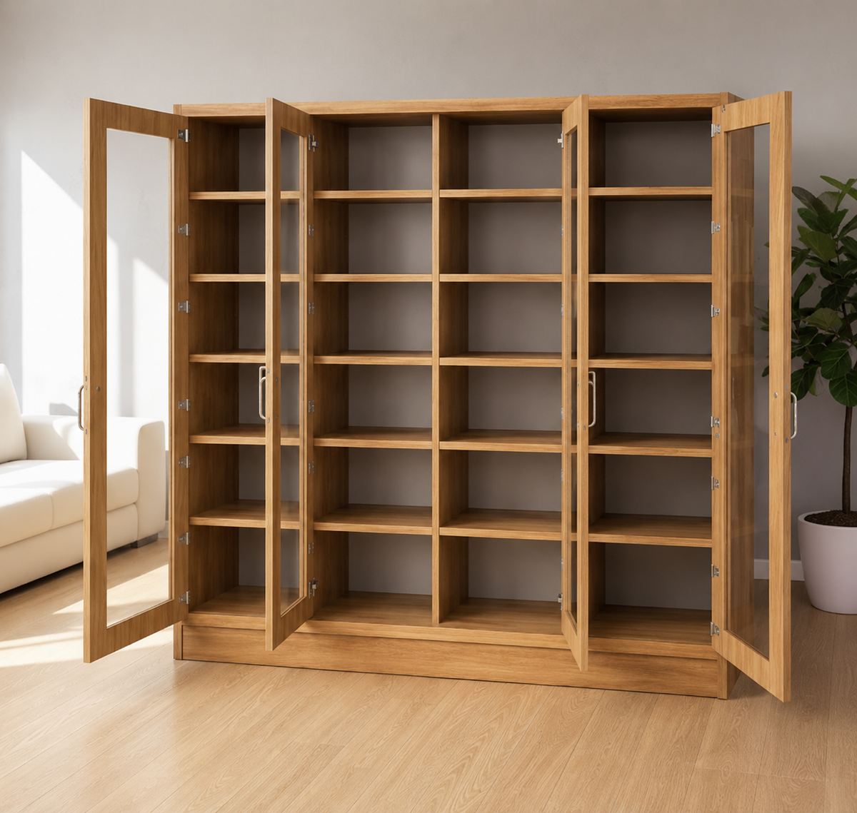 Wooden Glass Door Display Storage Cabinet for Office, Library & Home with Tall Shelving Unit, Contemporary Bookcase Organizer
