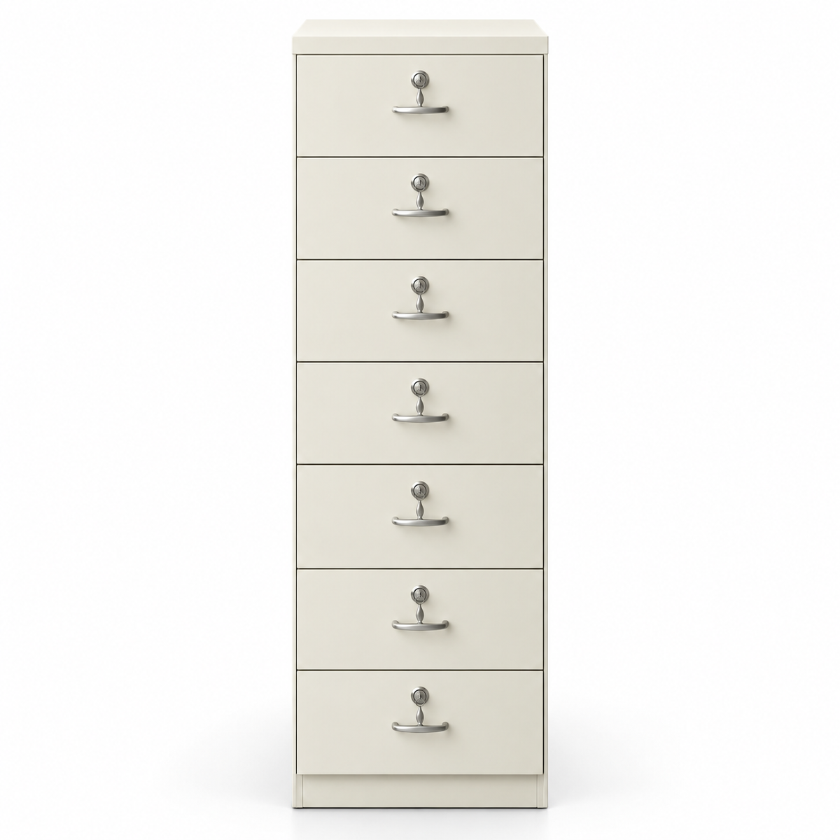 Tall Off-White 8 Drawer Modern Storage Cabinet with Individual Key Locks Metal Handles and Slim Vertical Design