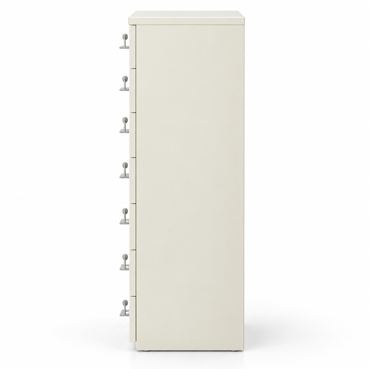 Tall Off-White 8 Drawer Modern Storage Cabinet with Individual Key Locks Metal Handles and Slim Vertical Design