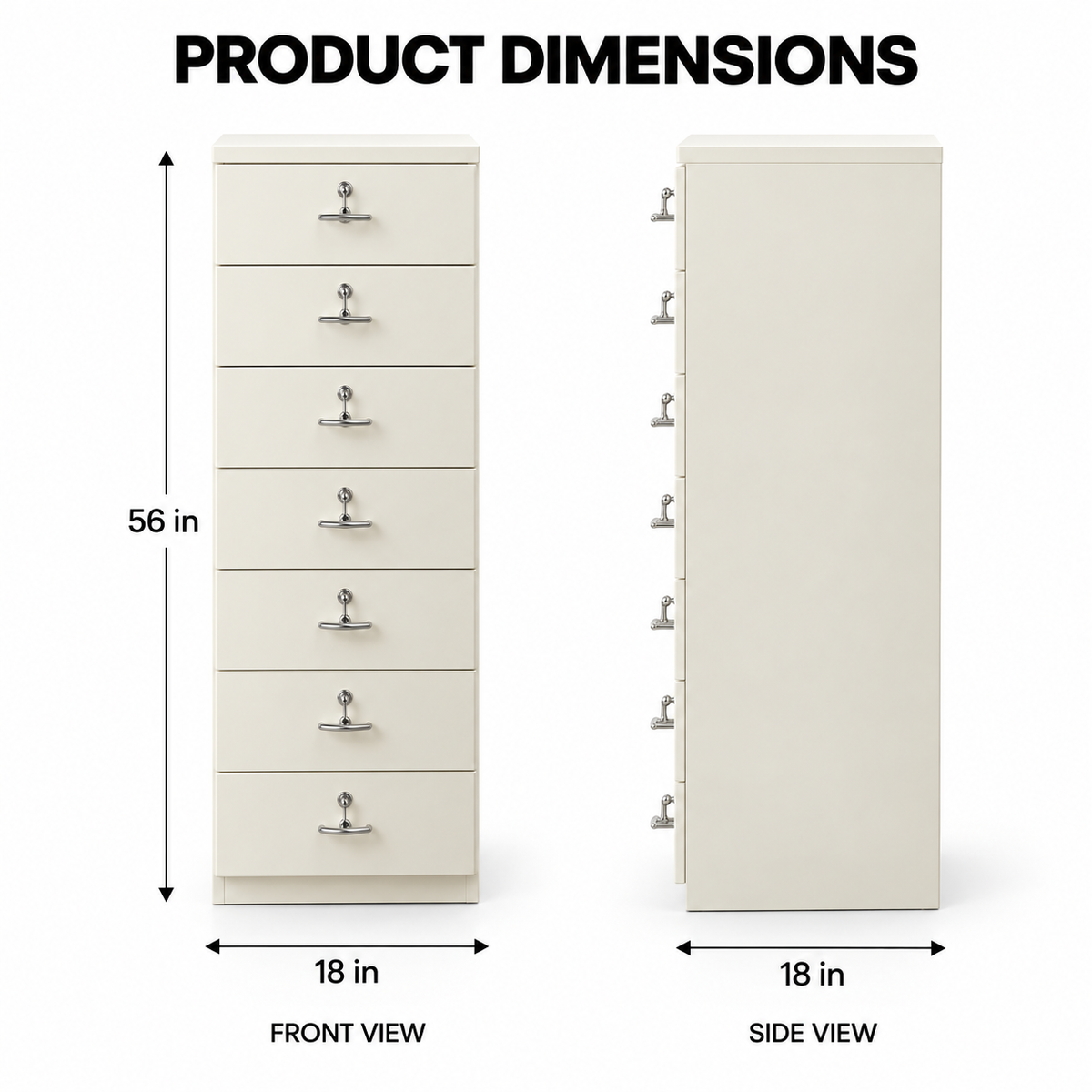 Tall Off-White 8 Drawer Modern Storage Cabinet with Individual Key Locks Metal Handles and Slim Vertical Design