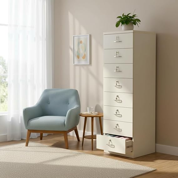 Pedestal with Premium Wooden Material with 8 Shelves and Drawer Unit with Lock